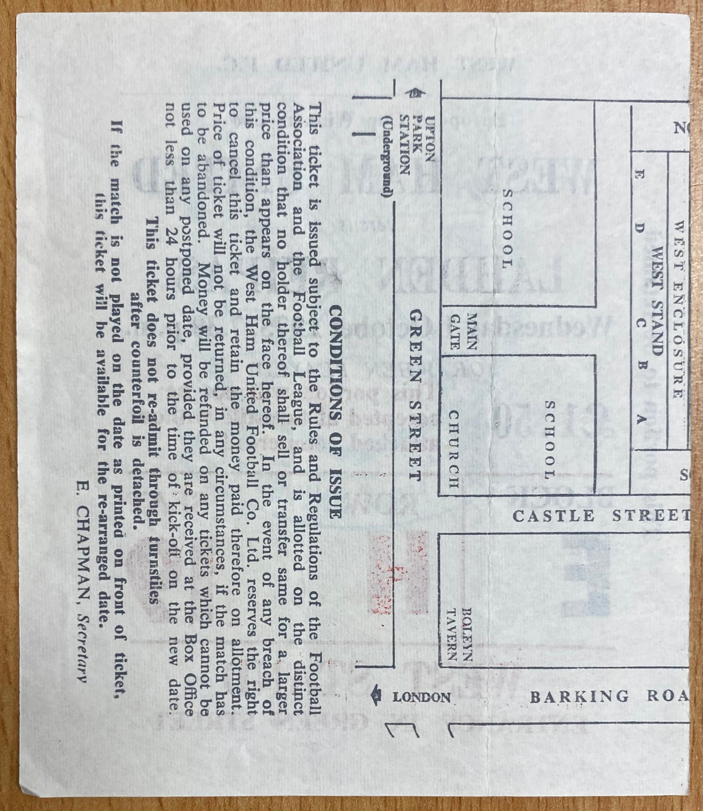 1975/76 ORIGINAL EUROPEAN CUP WINNERS CUP 1ST ROUND 2ND LEG TICKET WEST HAM UNITED V LAHDEN REIPAS