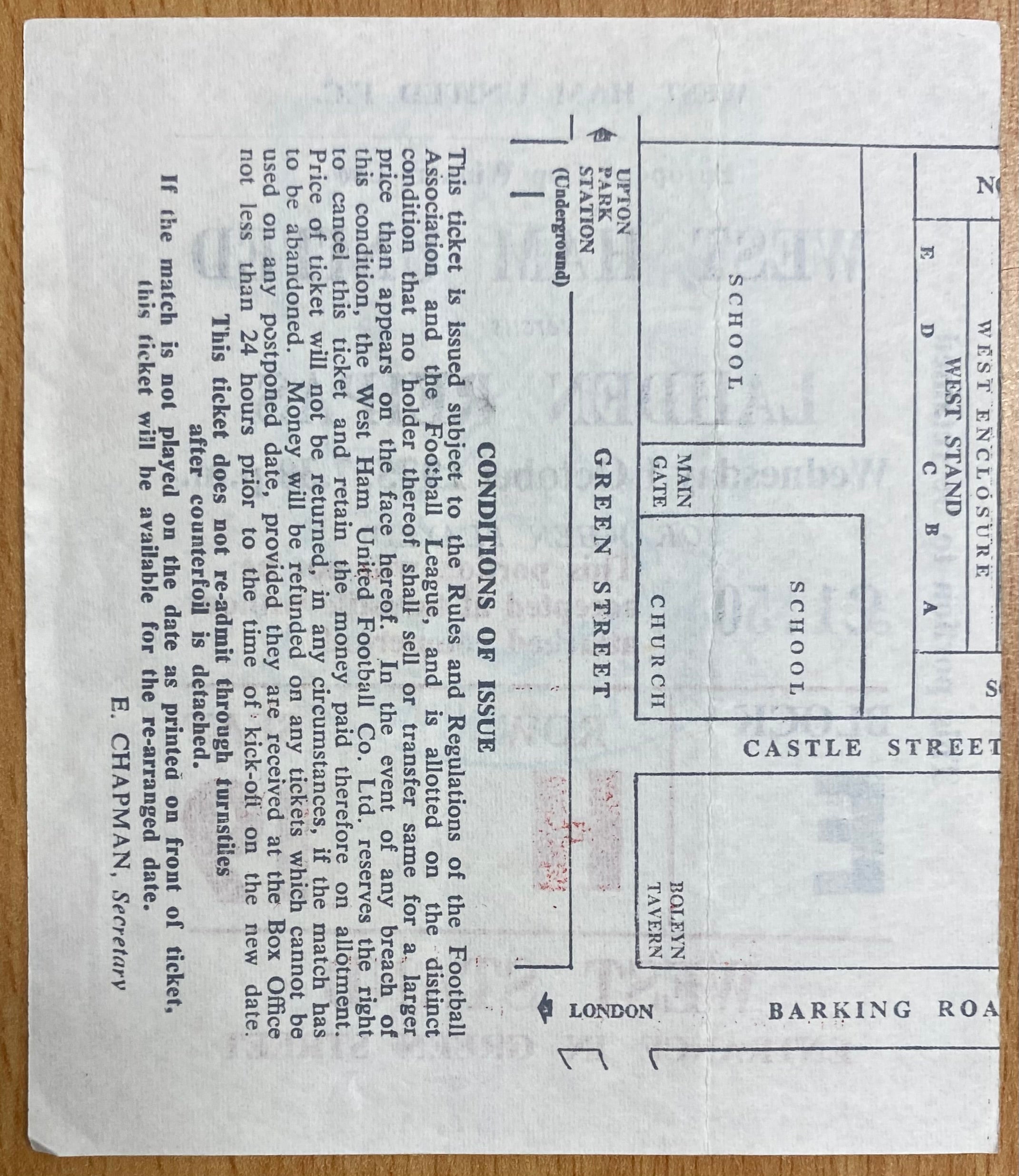 1975/76 ORIGINAL EUROPEAN CUP WINNERS CUP 1ST ROUND 2ND LEG TICKET WEST HAM UNITED V LAHDEN REIPAS