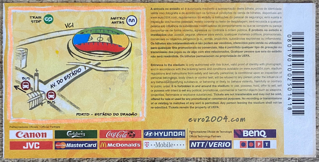 2004 ORIGINAL EUROPEAN CHAMPIONSHIPS TICKET NETHERLANDS V GERMANY @ PORTO