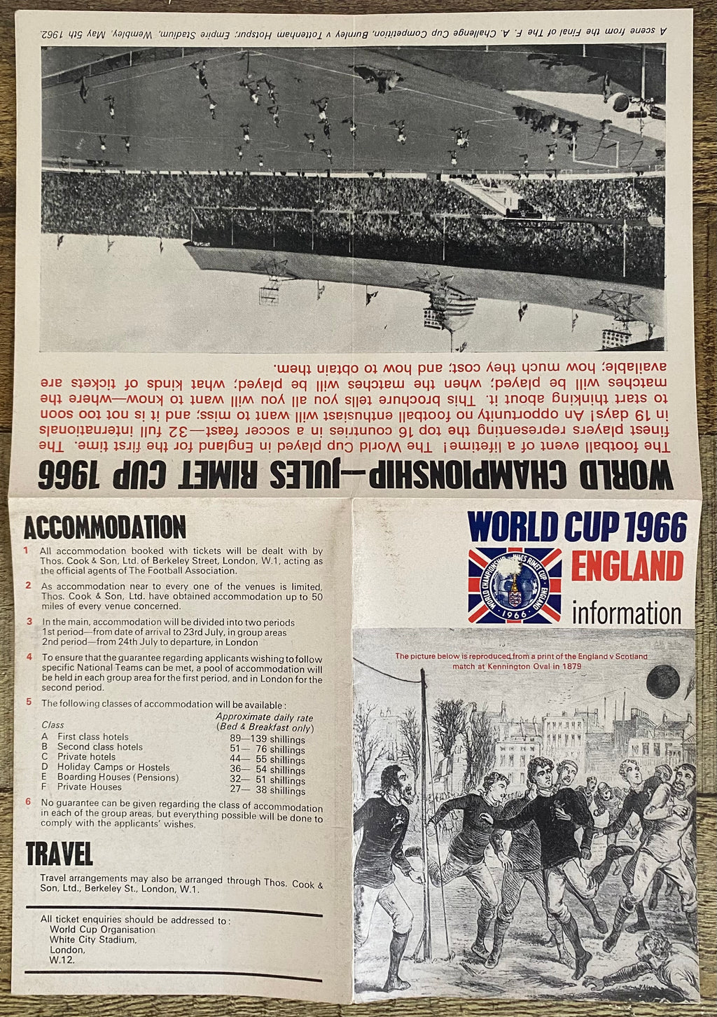 1966 WORLD CUP ORIGINAL OFFICIAL TICKET INFORMATION FOLD OUT BOOKLET