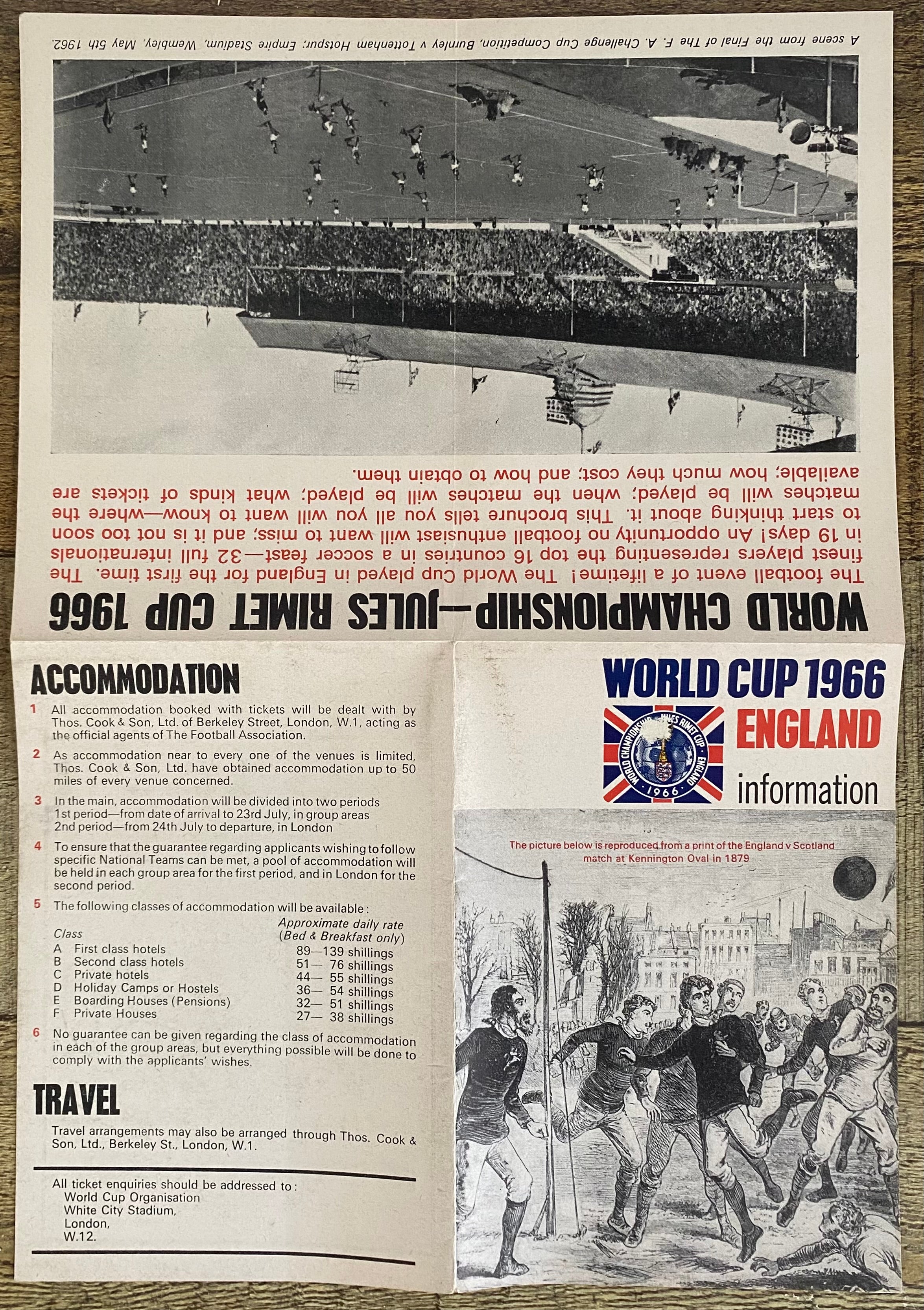 1966 WORLD CUP ORIGINAL OFFICIAL TICKET INFORMATION FOLD OUT BOOKLET