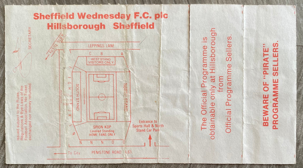 1990/91 ORIGINAL DIVISION 2 UNUSED TICKET SHEFFIELD WEDNESDAY V CHARLTON ATHLETIC
