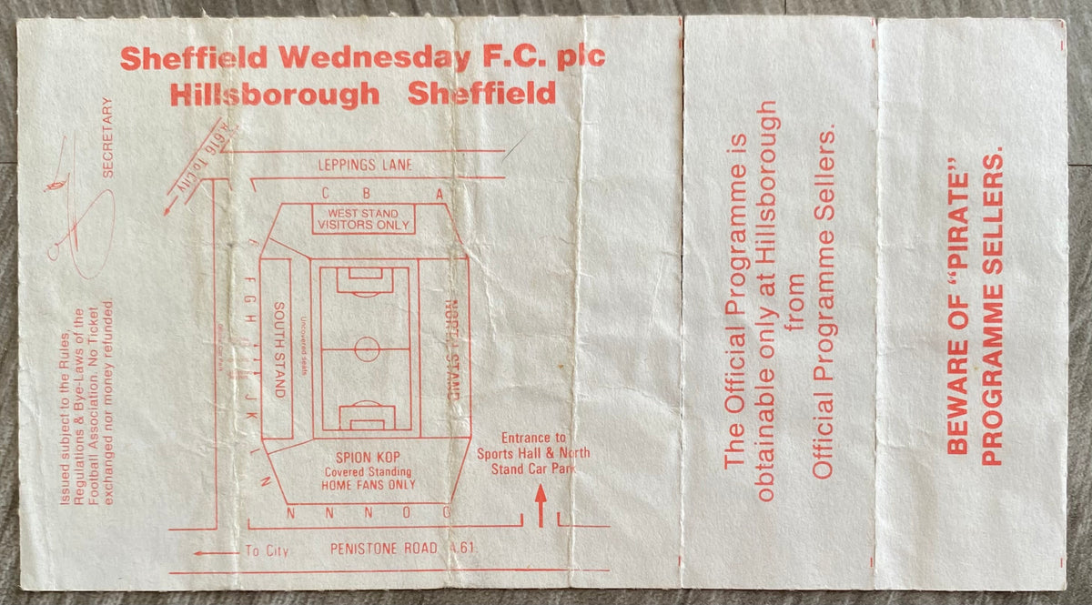 1990/91 ORIGINAL DIVISION 2 UNUSED TICKET SHEFFIELD WEDNESDAY V CHARLTON ATHLETIC