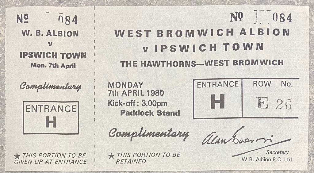 1979/80 ORIGINAL DIVISION ONE UNUSED TICKET WEST BROMWICH ALBION V IPSWICH TOWN