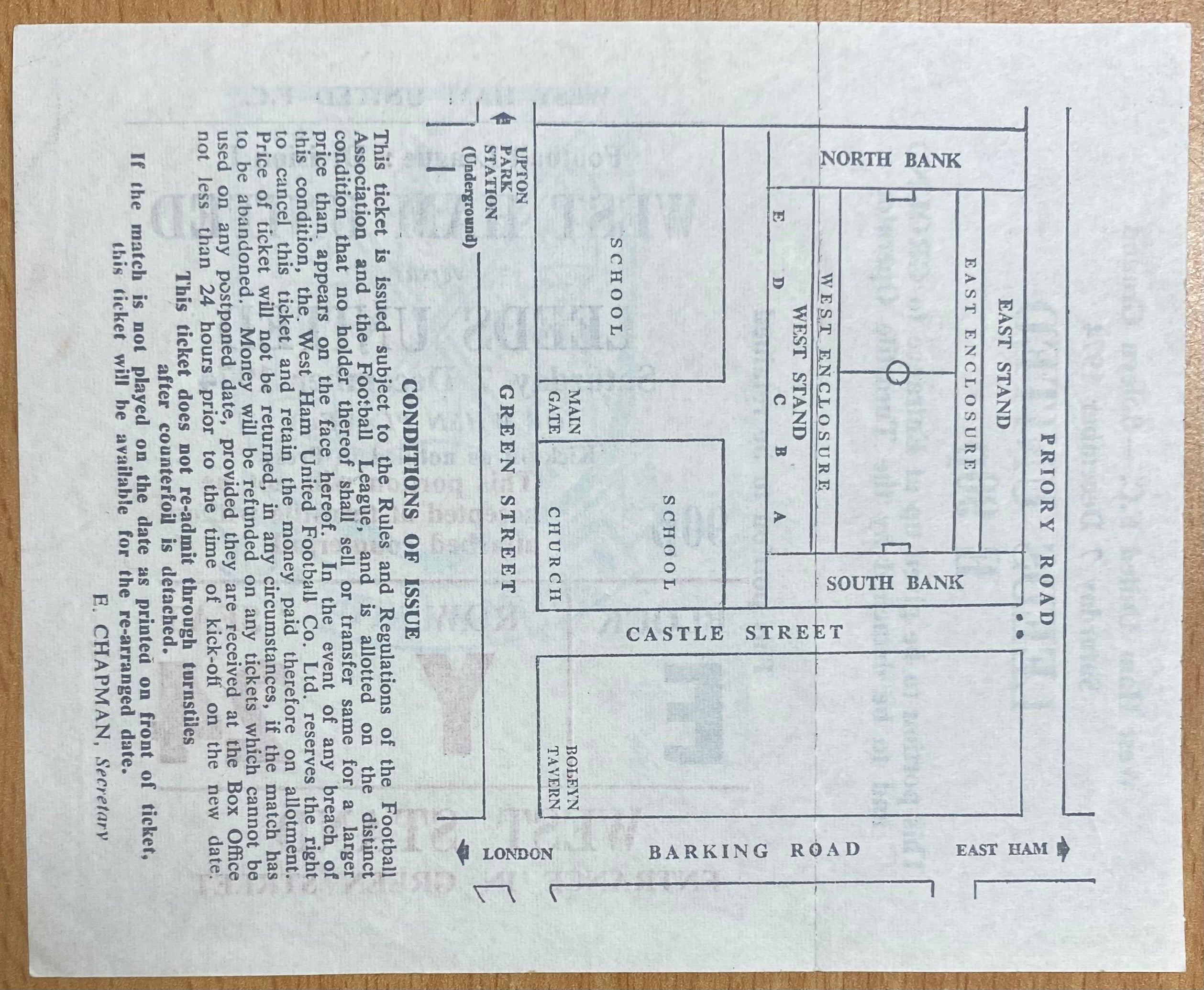 1974/75 ORIGINAL DIVISION ONE UNUSED TICKET WEST HAM UNITED V LEEDS UNITED