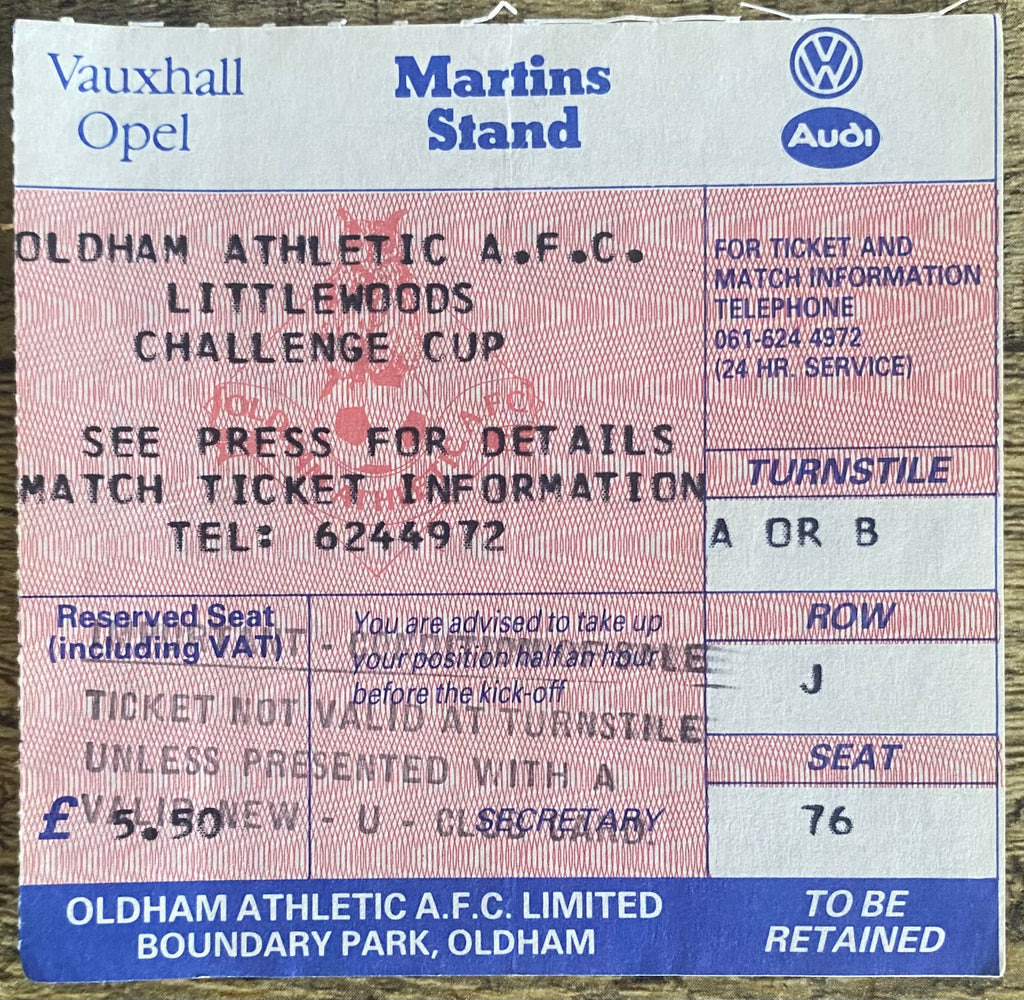 1986/87 ORIGINAL LITTLEWOODS CUP 2ND ROUND 1ST LEG TICKET OLDHAM ATHLETIC V LEEDS UNITED