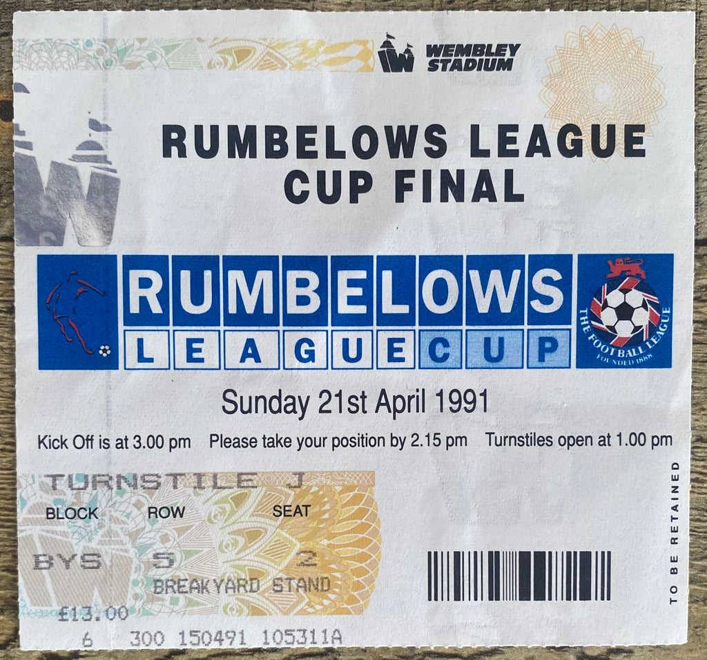 1991 ORIGINAL RUMBELOWS CUP FINAL TICKET MANCHESTER UNITED V SHEFFIELD WEDNESDAY