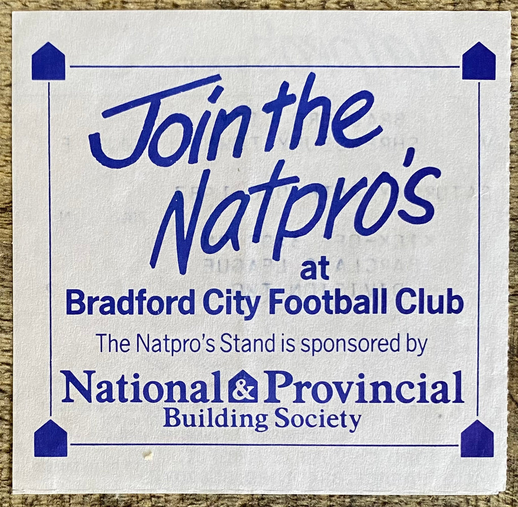 1987/88 ORIGINAL DIVISION 2 TICKET BRADFORD CITY V SHREWSBURY TOWN