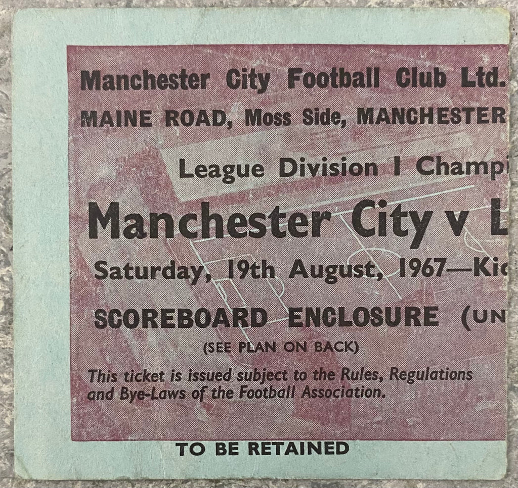1967/68 ORIGINAL DIVISION 1 TICKET MANCHESTER CITY V LIVERPOOL