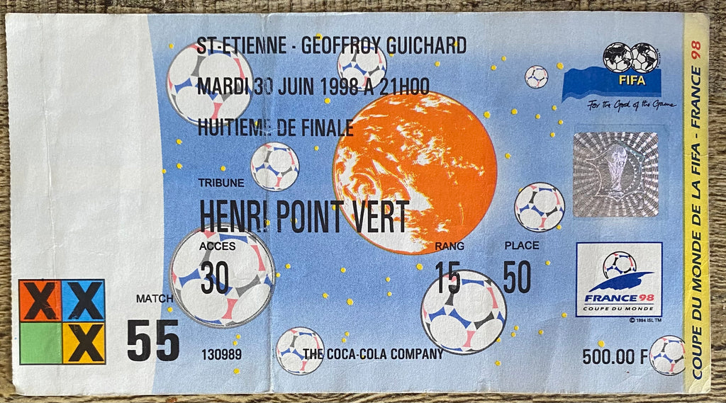 1998 ORIGINAL WORLD CUP 2ND ROUND TICKET ARGENTINA V ENGLAND @ ST ETIENNE