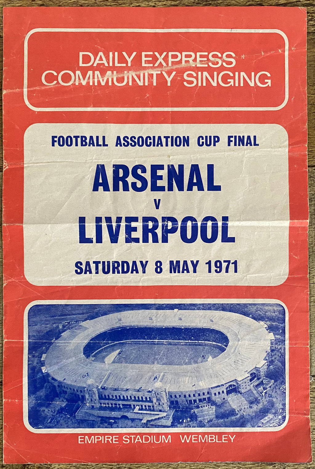 1971 ORIGINAL OFFICIAL FA CUP FINAL COMMUNITY SINGING SONG SHEET LIVERPOOL V ARSENAL