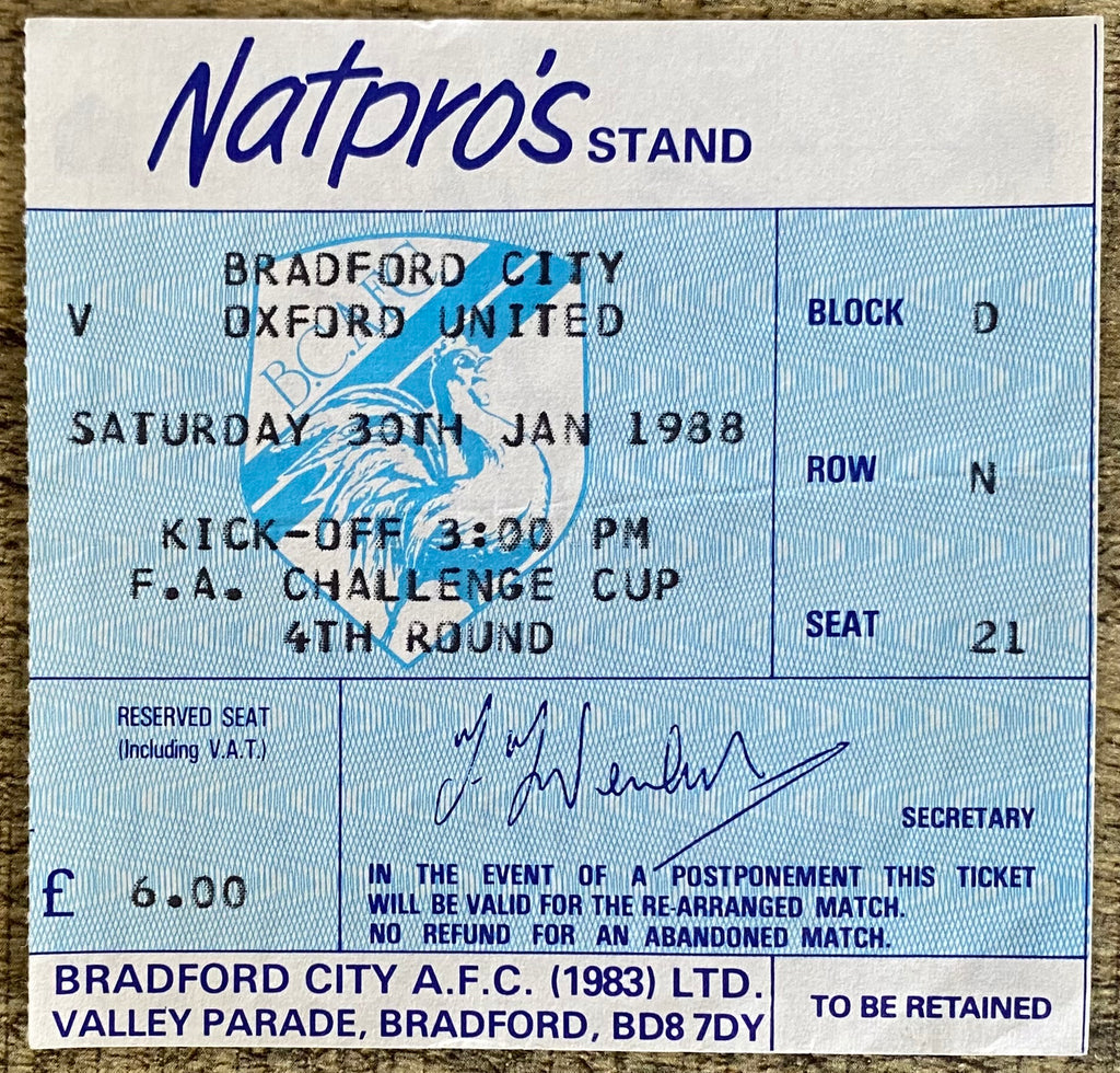 1987/88 ORIGINAL DIVISION 2 TICKET BRADFORD CITY V OXFORD UNITED