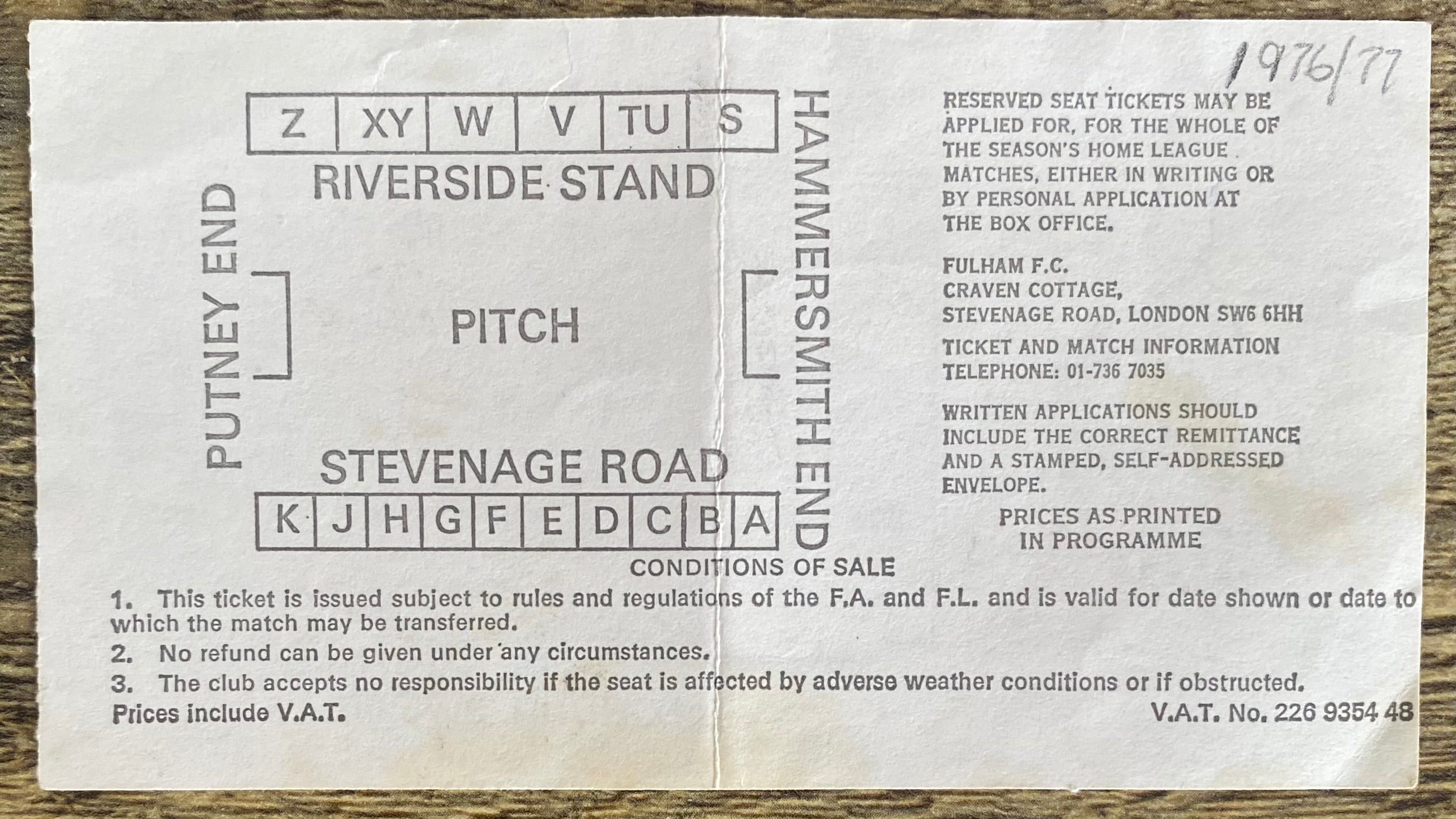 1976/77 ORIGINAL LEAGUE CUP 2ND ROUND TICKET FULHAM V PETERBOROUGH UNITED