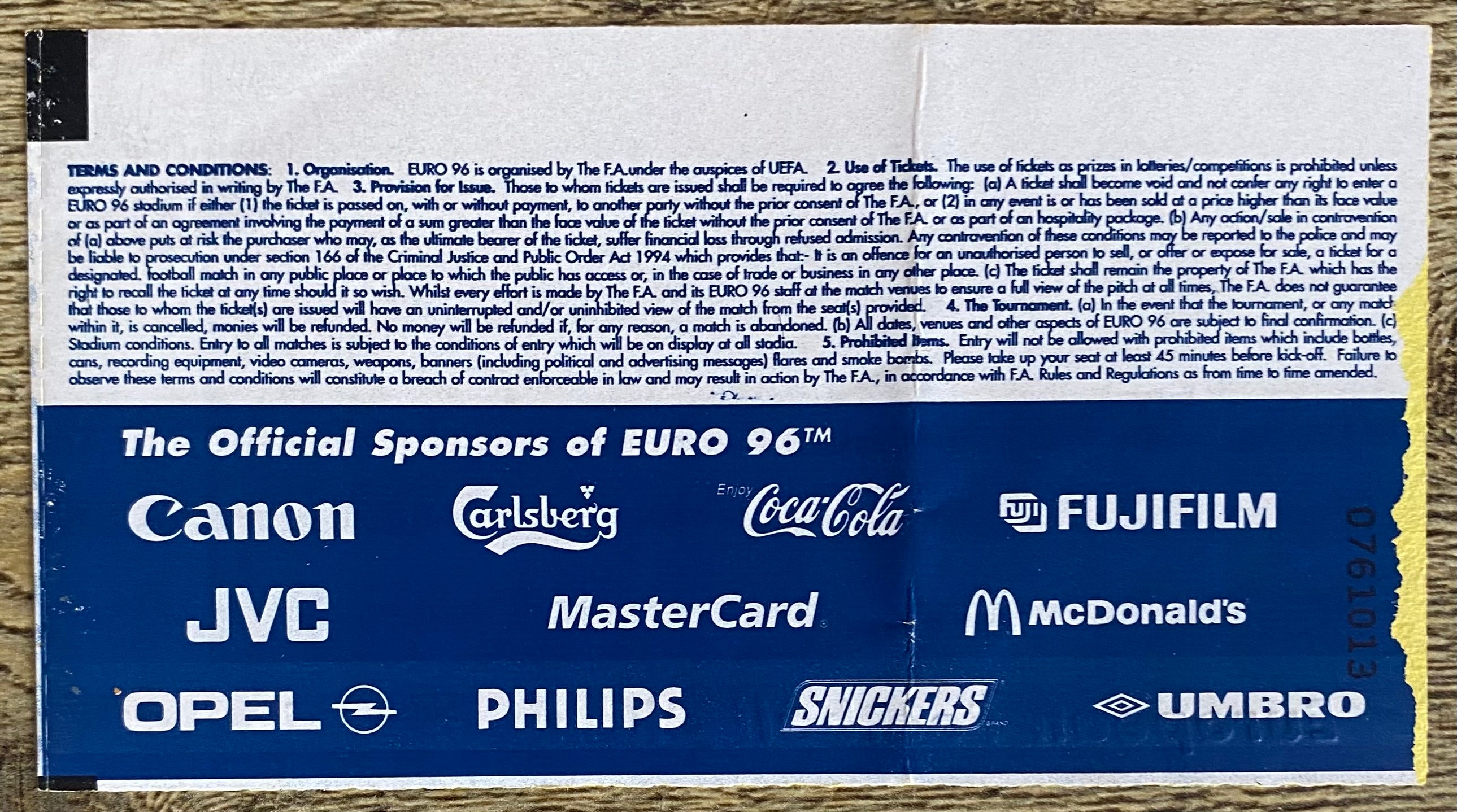 1996 ORIGINAL EUROPEAN CHAMPIONSHIPS EURO 96 THE FINAL TICKET CZECH REPUBLIC V GERMANY @ WEMBLEY