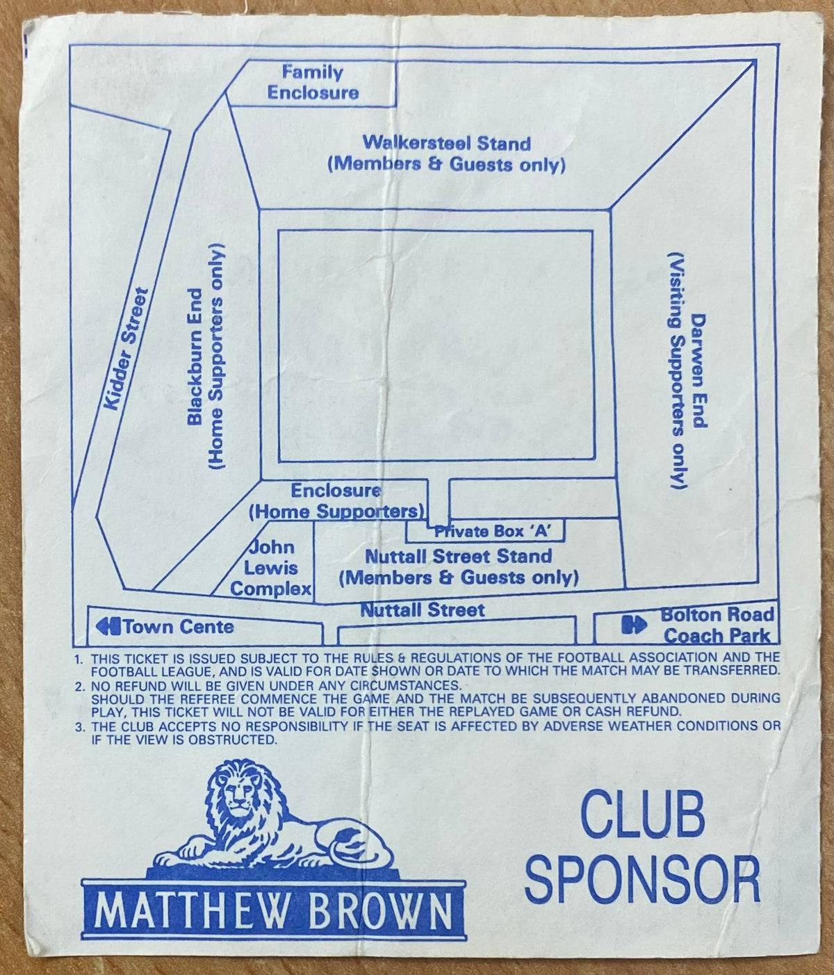 1991/92 ORIGINAL DIVISION 2 TICKET BLACKBURN ROVERS V SWINDON TOWN