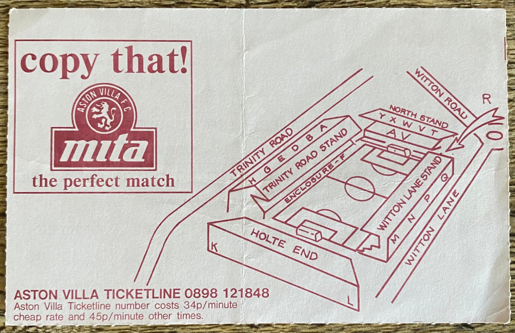 1992/93 ORIGINAL PREMIER LEAGUE TICKET ASTON VILLA V NORWICH CITY