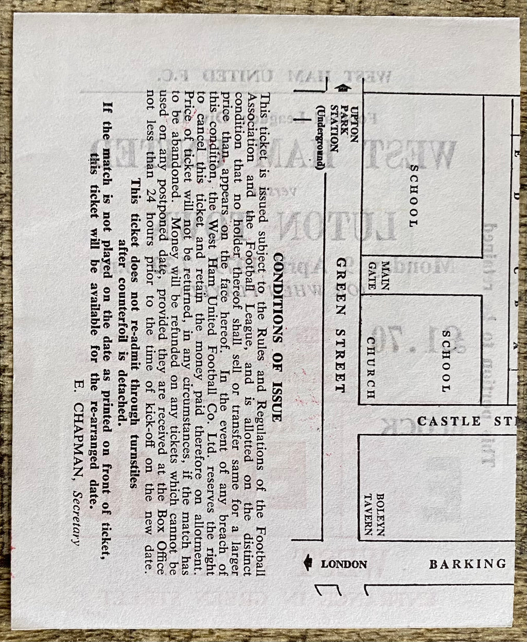 1978/79 ORIGINAL DIVISION 2 TICKET WEST HAM UNITED V LUTON TOWN