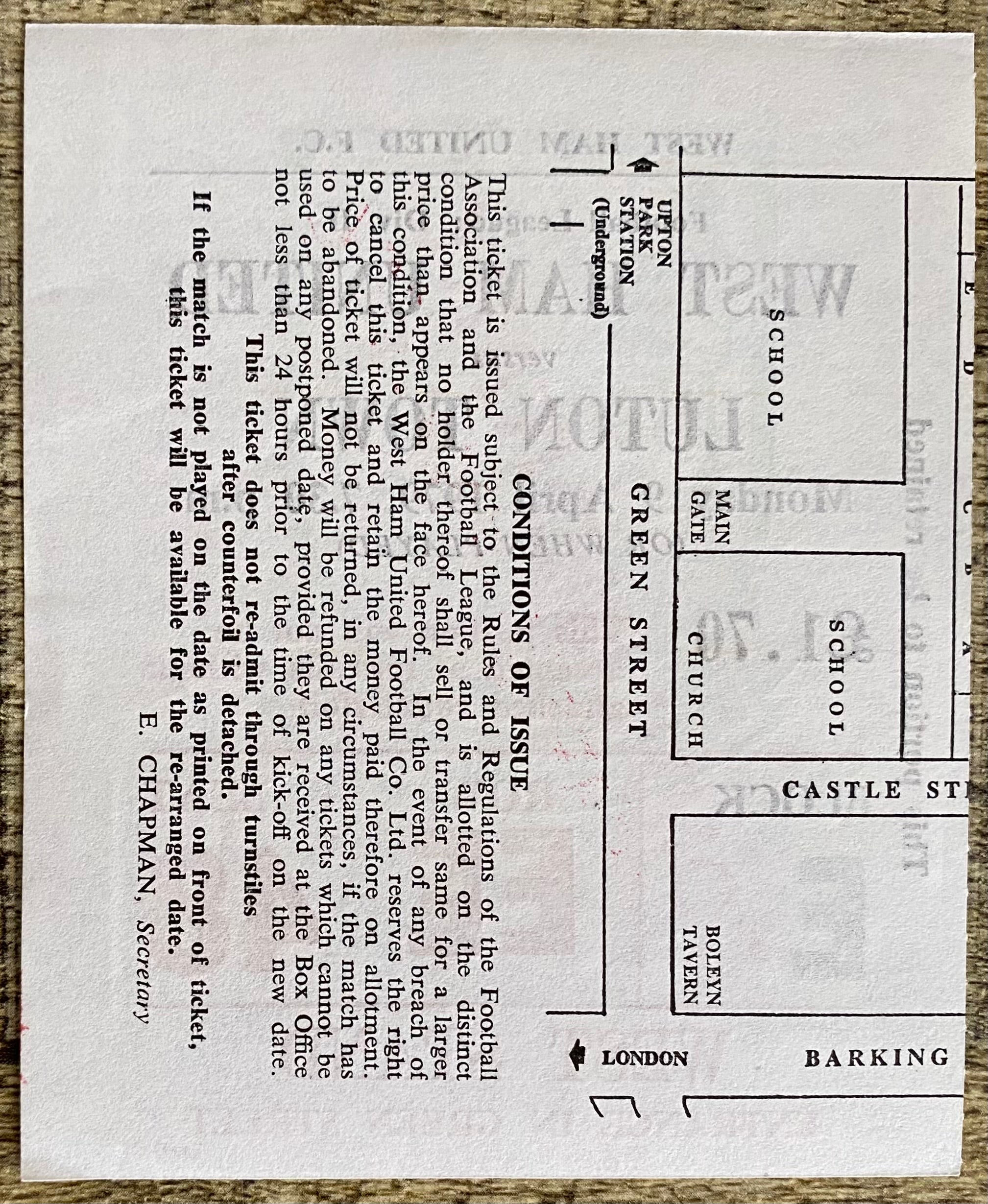 1978/79 ORIGINAL DIVISION 2 TICKET WEST HAM UNITED V LUTON TOWN