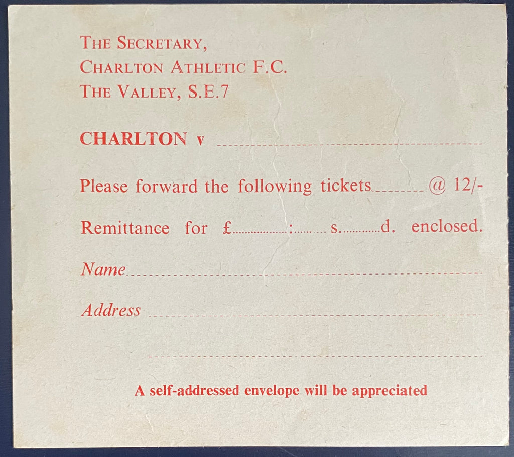 1969/70 ORIGINAL DIVISION 2 TICKET CHARLTON ATHLETIC V PRESTON NORTH END