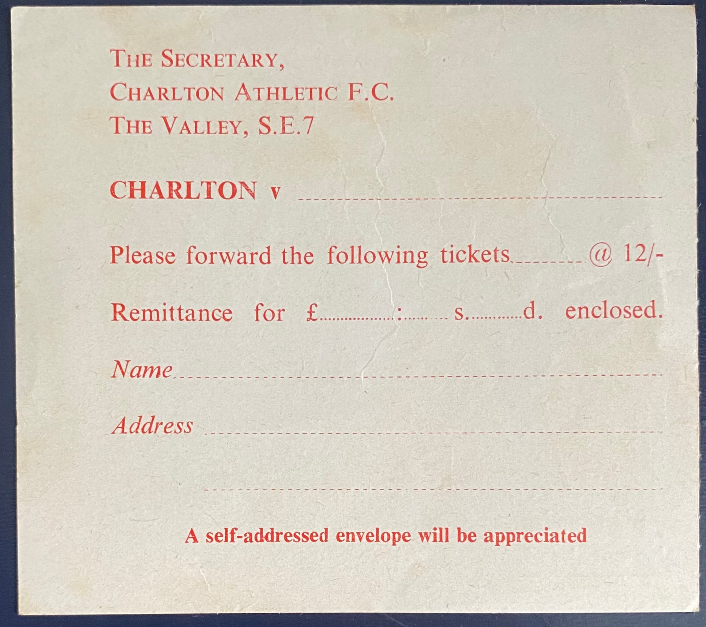1969/70 ORIGINAL DIVISION 2 TICKET CHARLTON ATHLETIC V PRESTON NORTH END