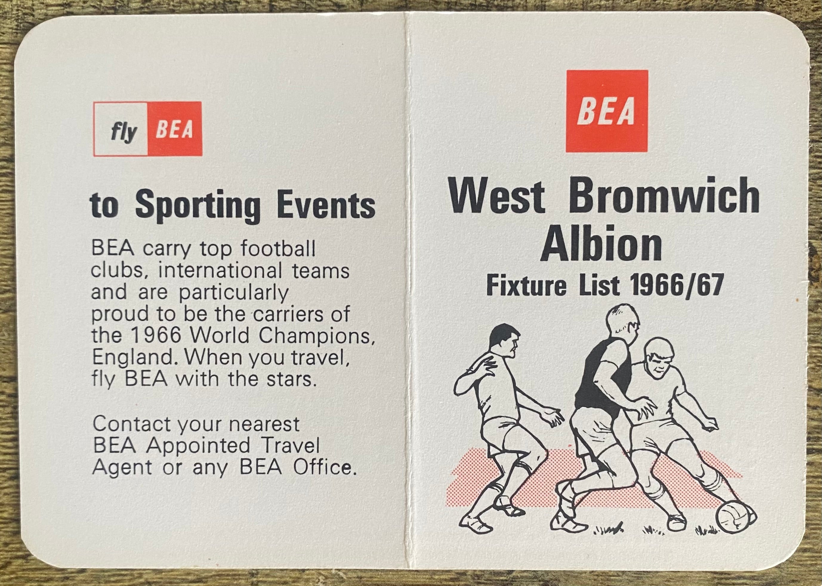 1966/67 ORIGINAL BRITISH EUROPEAN AIRWAYS FIXTURE LIST FOR WEST BROMWICH ALBION