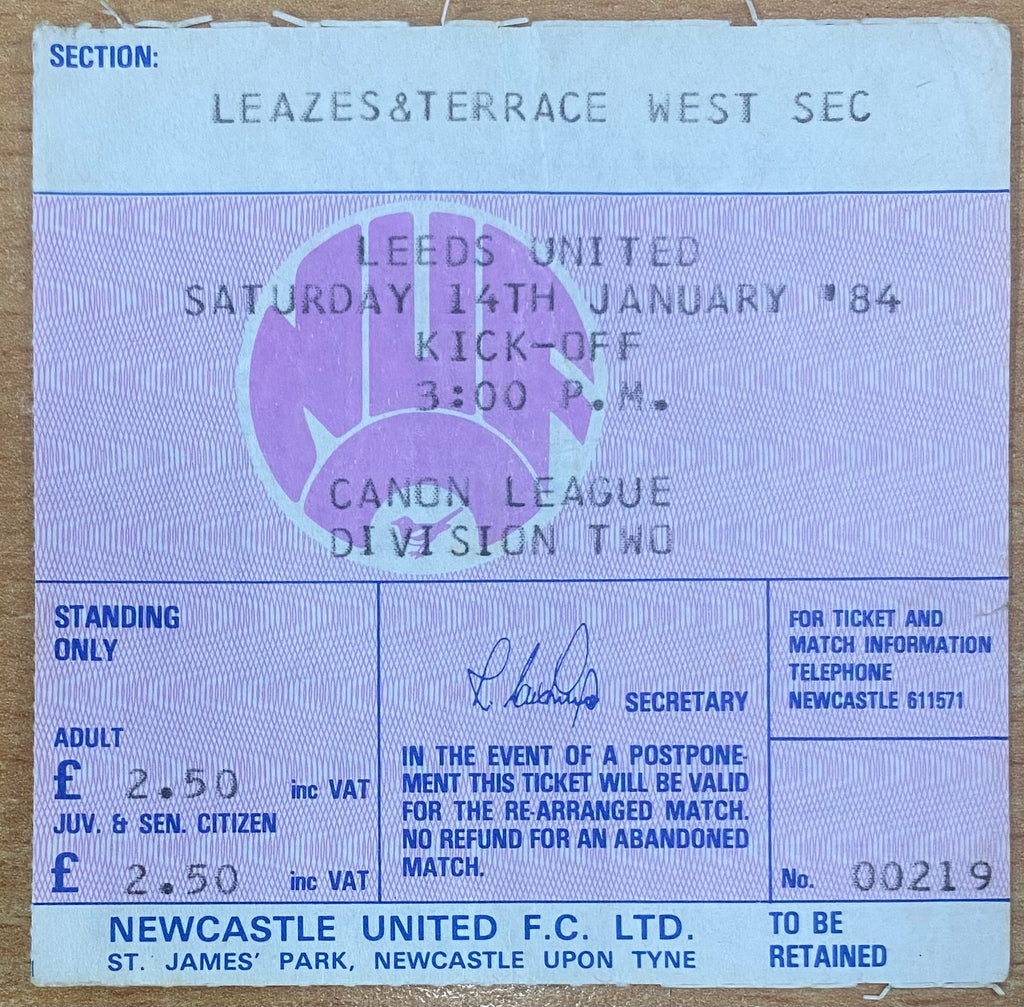 1983/84 ORIGINAL DIVISION 2 TICKET NEWCASTLE UNITED V LEEDS UNITED