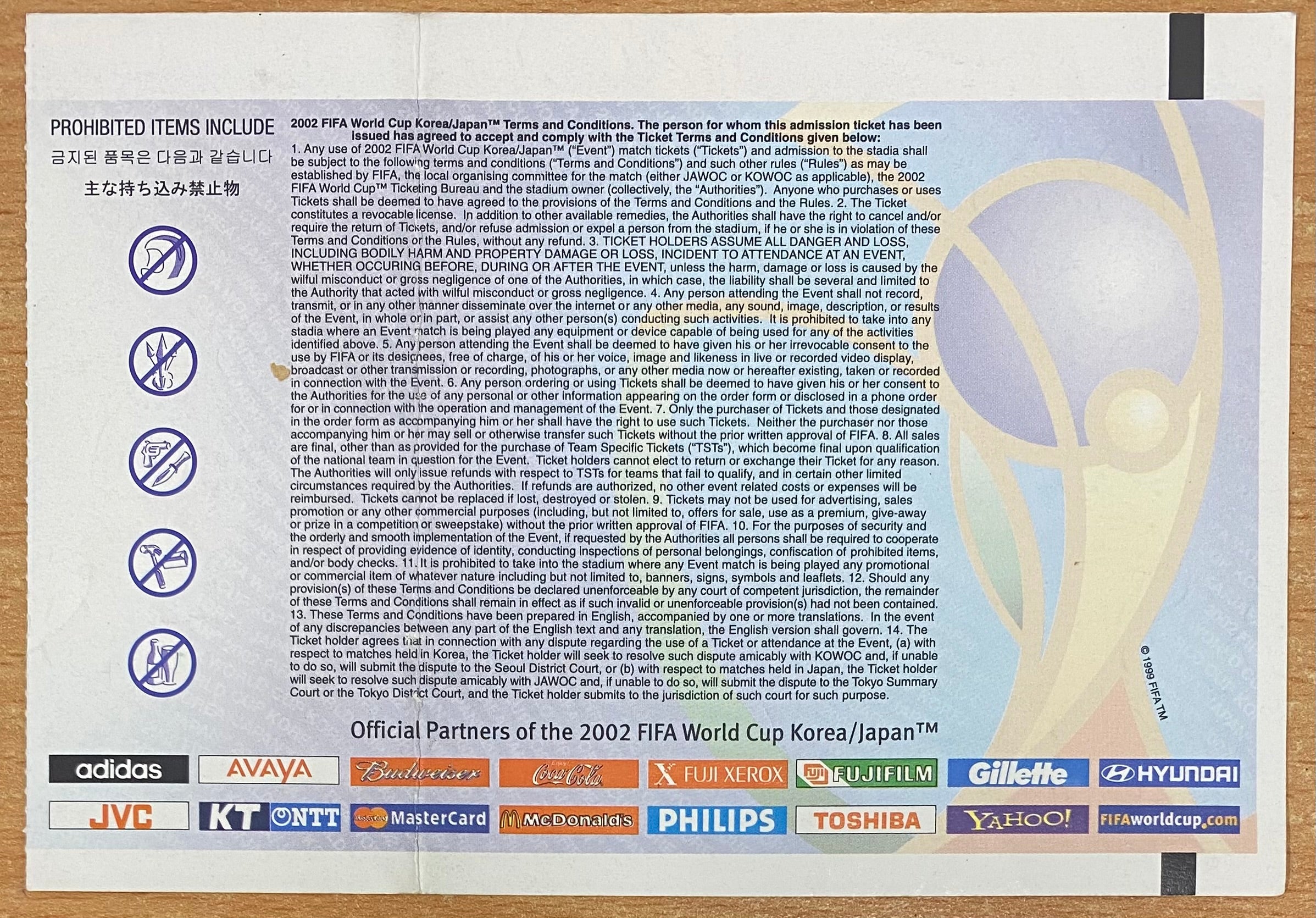 2002 ORIGINAL WORLD CUP 2ND ROUND TICKET ENGLAND V DENMARK @ NIIGATA