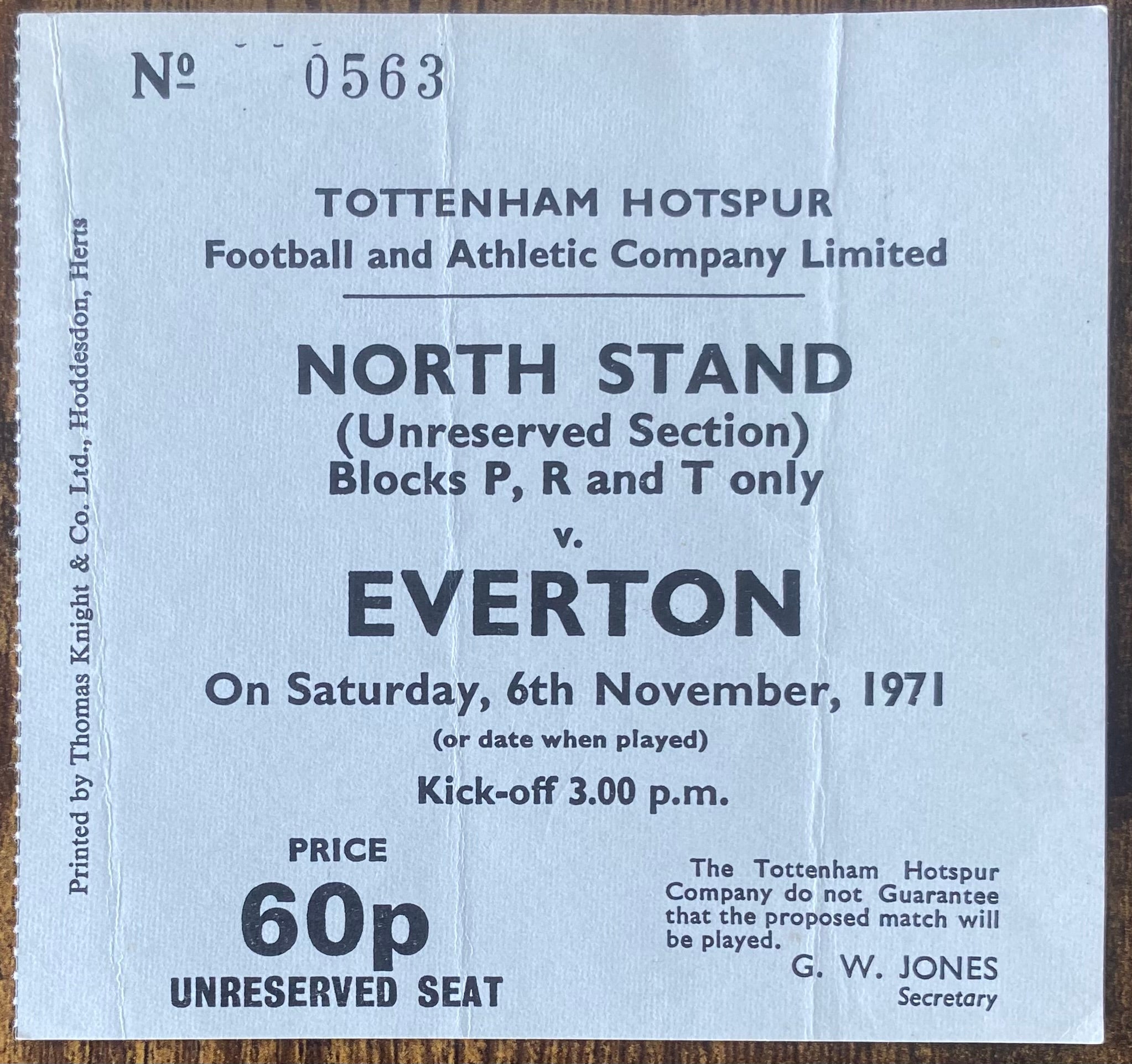 1971/72 ORIGINAL DIVISION ONE TICKET TOTTENHAM HOTSPUR V EVERTON