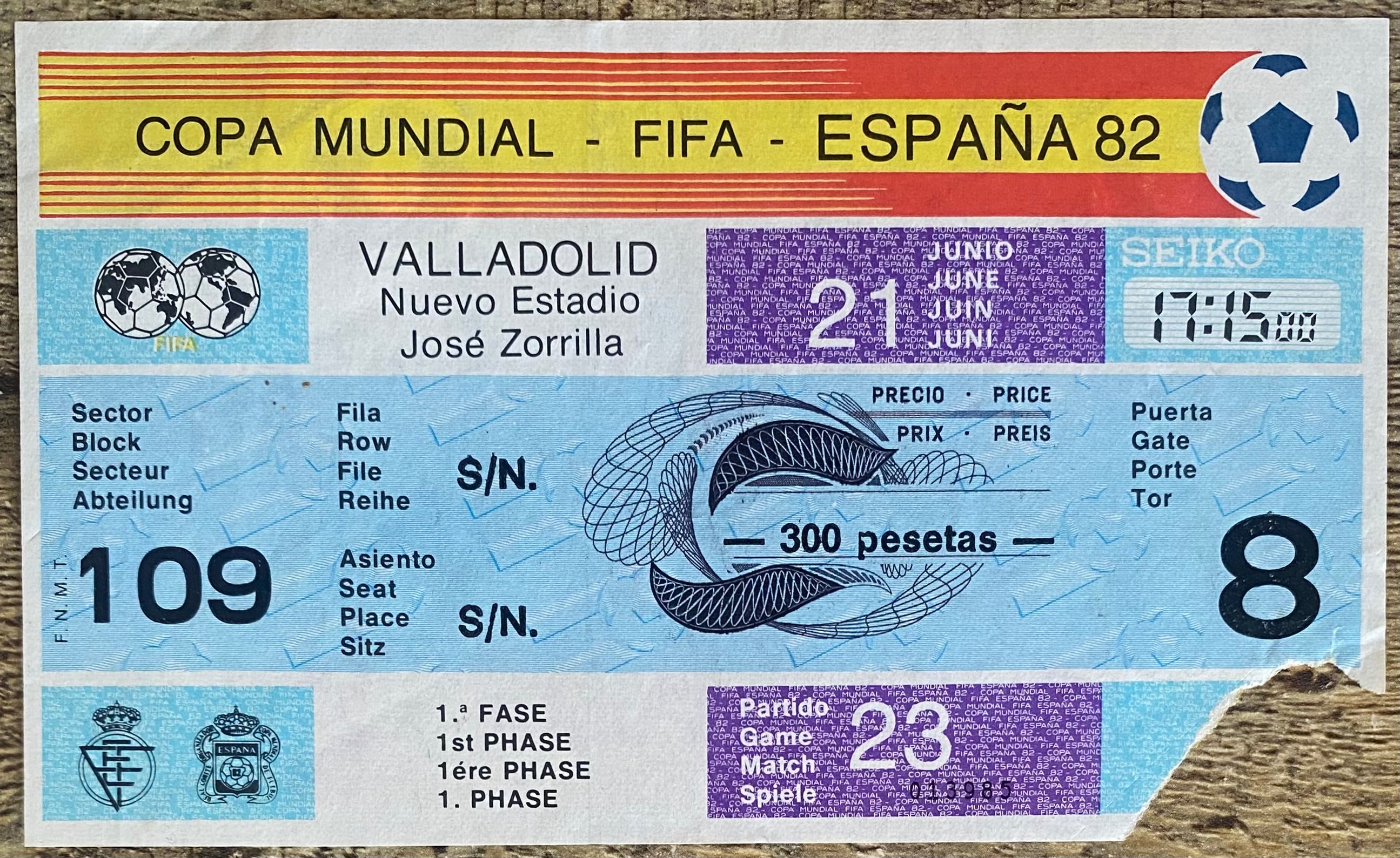 1982 ORIGINAL WORLD CUP 1ST ROUND TICKET FRANCE V KUWAIT @ VALLADOLID