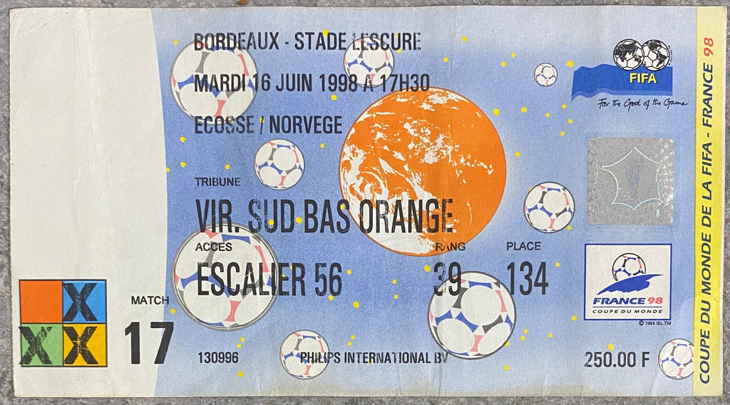 1998 ORIGINAL WORLD CUP 1ST ROUND TICKET SCOTLAND V NORWAY @ BORDEAUX
