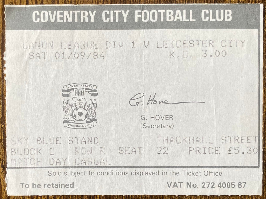 1984/85 ORIGINAL DIVISION 1 TICKET COVENTRY CITY V LEICESTER CITY