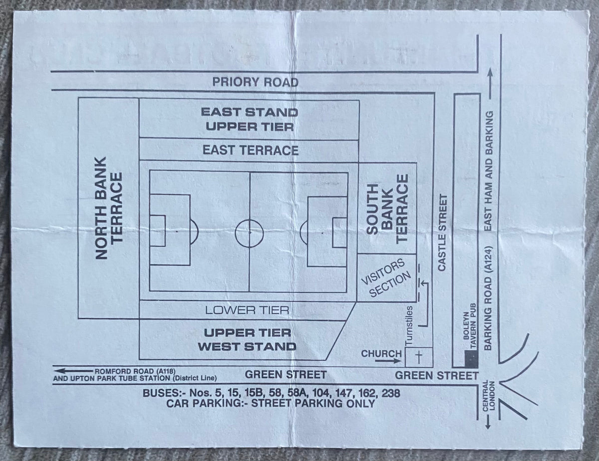 1991/92 ORIGINAL DIVISION ONE TICKET WEST HAM UNITED V TOTTENHAM HOTSPUR
