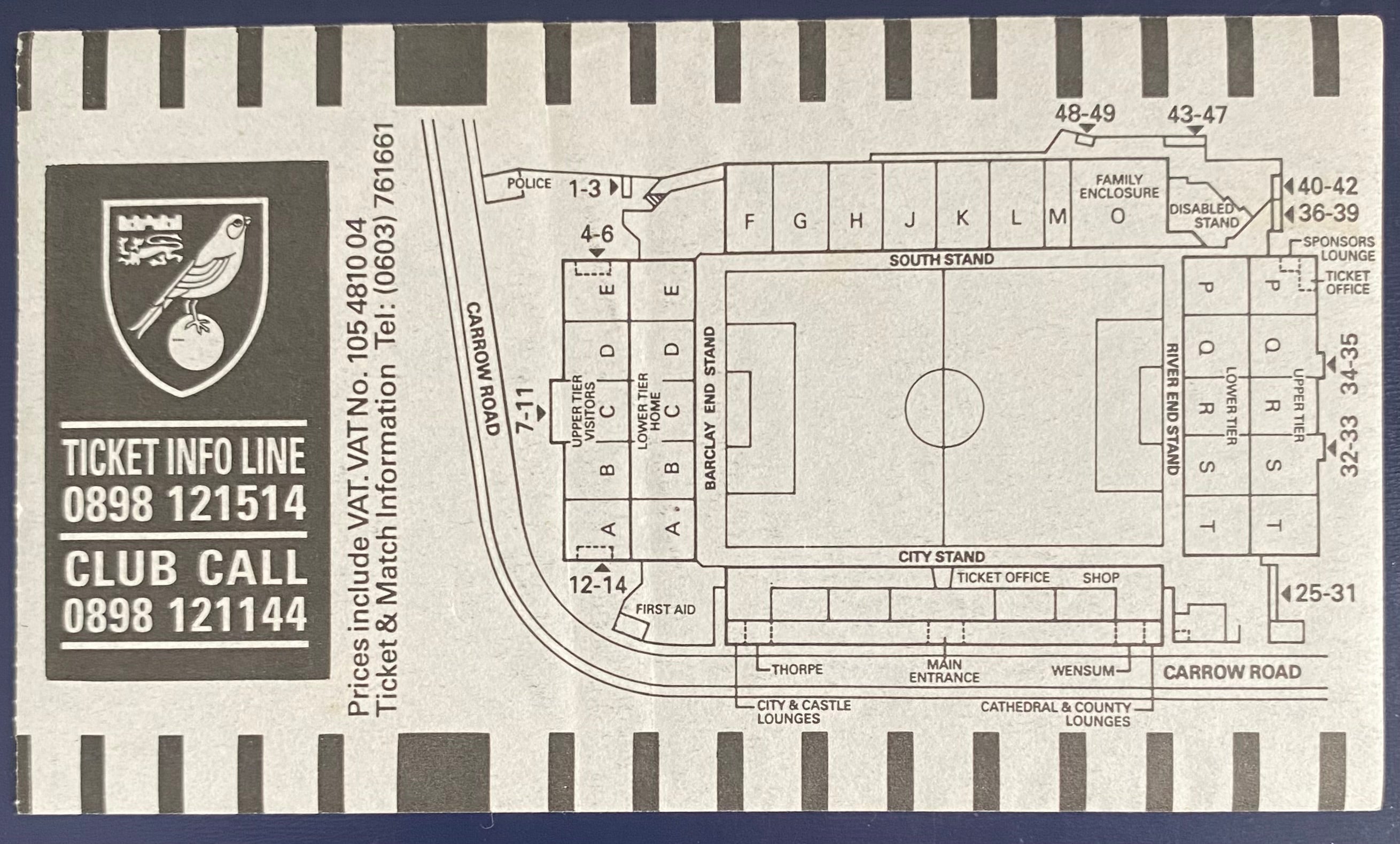 1992/93 ORIGINAL FA PREMIER LEAGUE TICKET NORWICH CITY V NOTTINGHAM FOREST