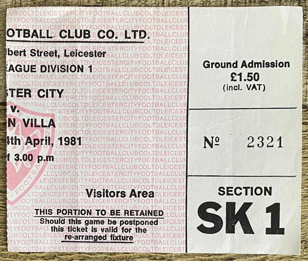 1980/81 ORIGINAL DIVISION 1 TICKET LEICESTER CITY V ASTON VILLA
