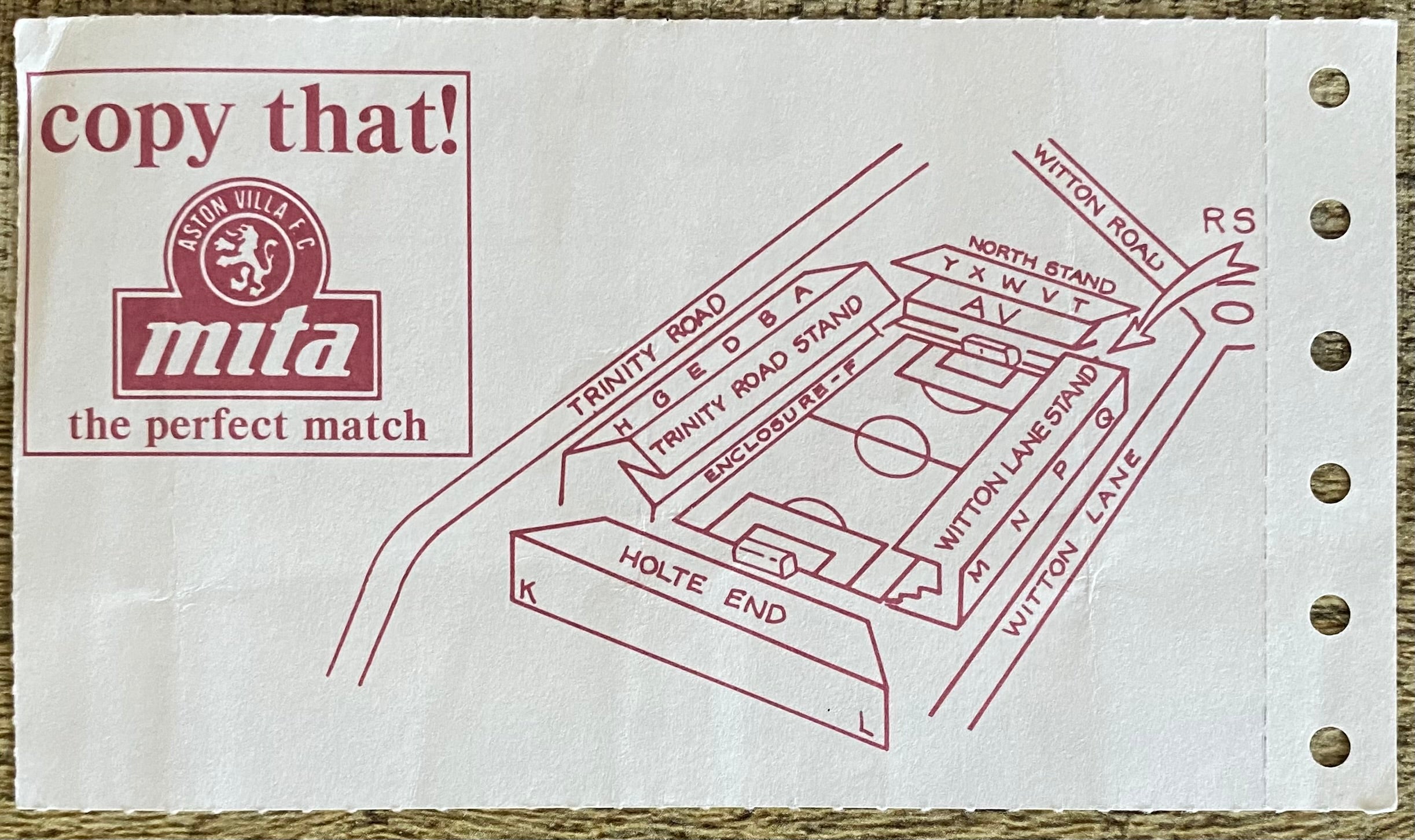 1991/92 ORIGINAL RUMBELOWS CUP 2ND ROUND 2ND LEG TICKET ASTON VILLA V GRIMSBY TOWN