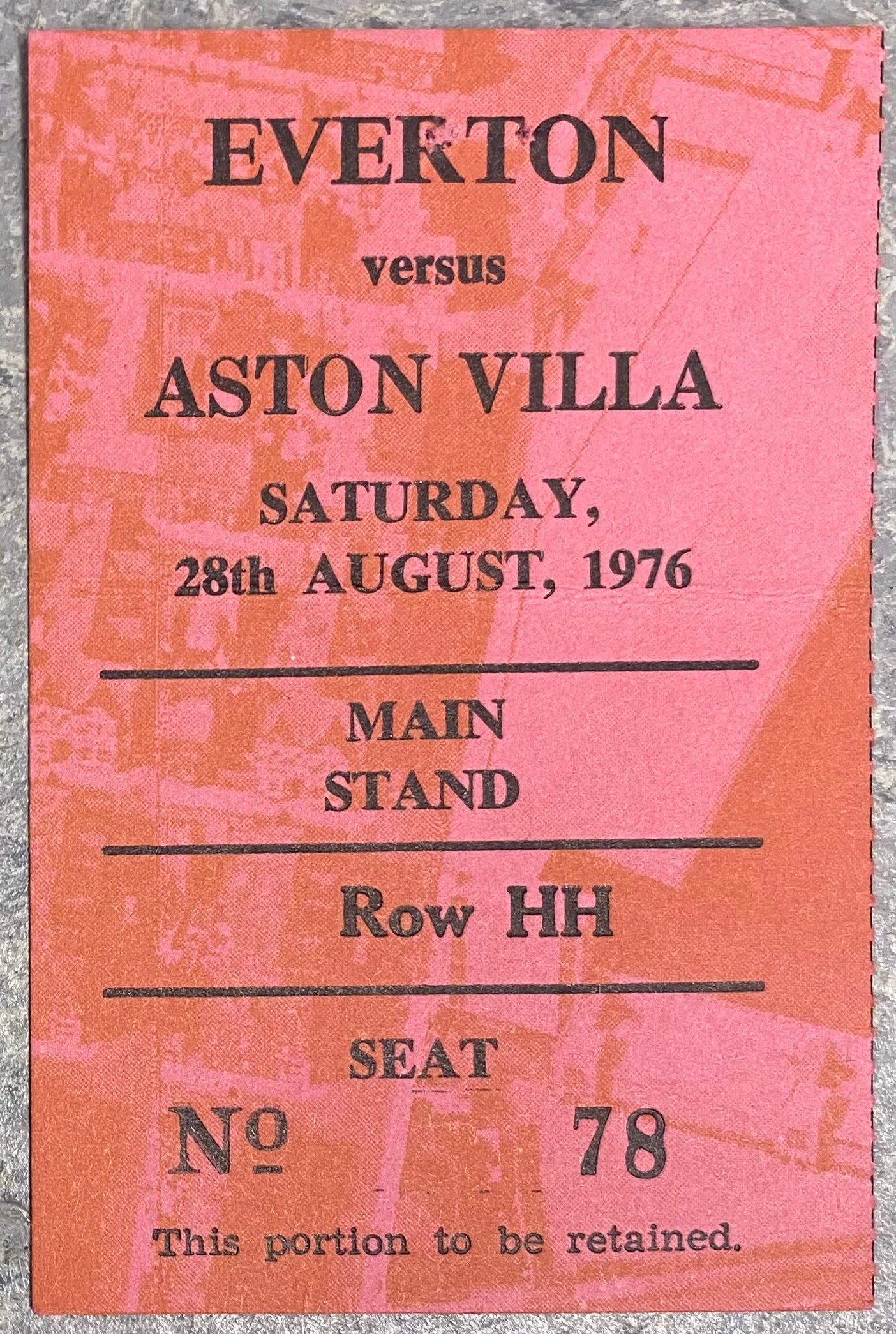 1976/77 ORIGINAL DIVISION ONE TICKET EVERTON V ASTON VILLA