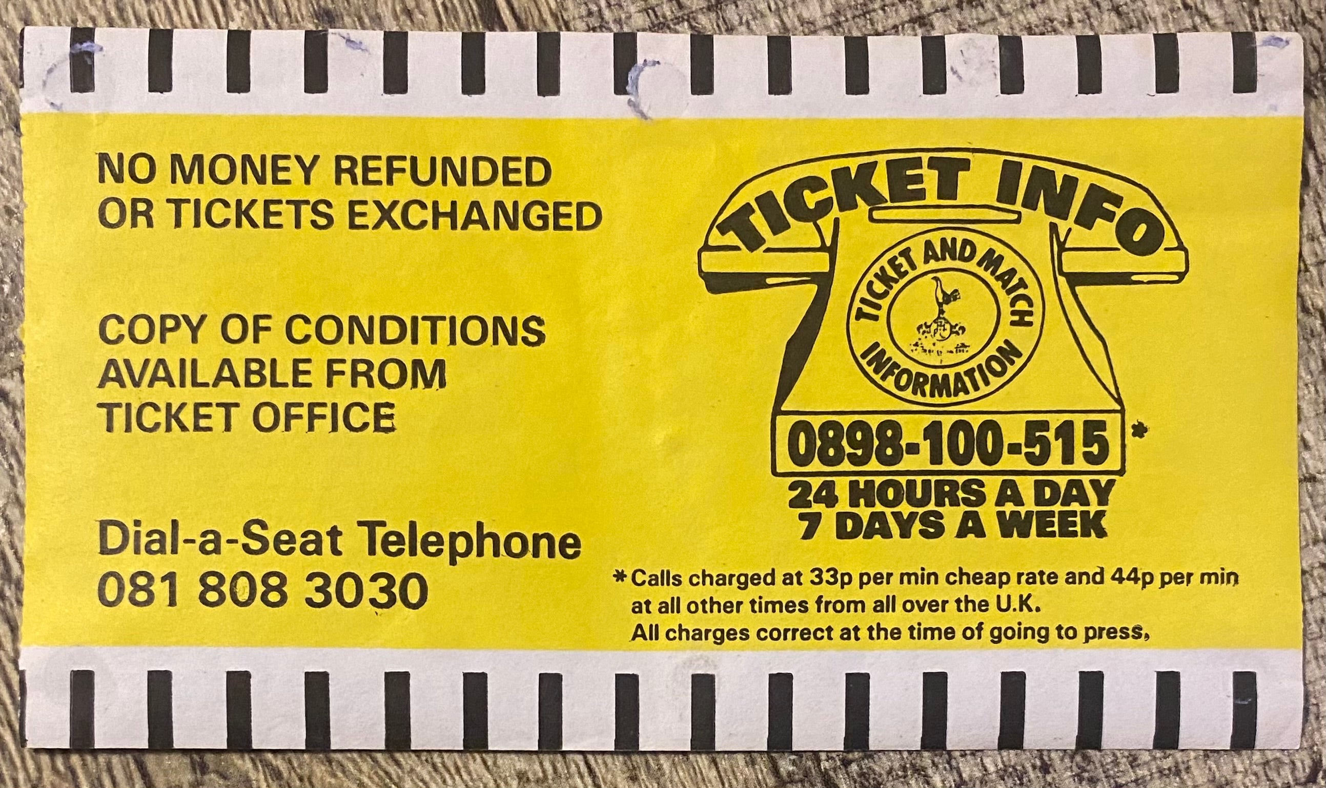 1991/92 ORIGINAL EUROPEAN CUP WINNERS CUP TICKET 3RD ROUND 1ST LEG TOTTENHAM HOTSPUR V FEYENOORD