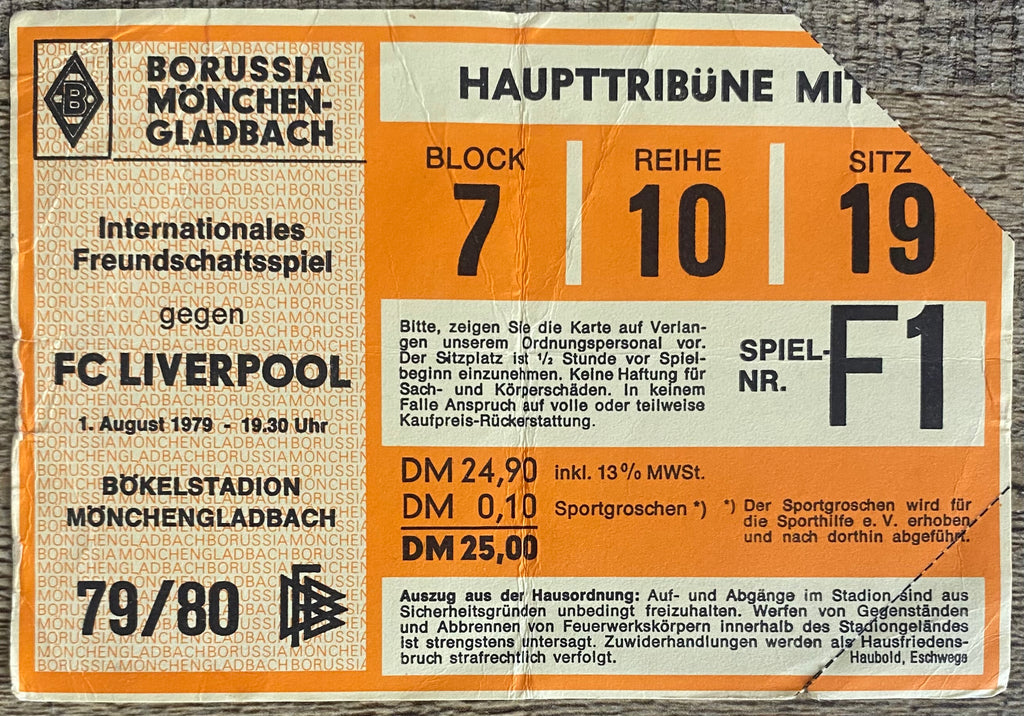1979 ORIGINAL FREINDLY TICKET BORUSSIA MOENCHENGLADBACH V LIVERPOOL