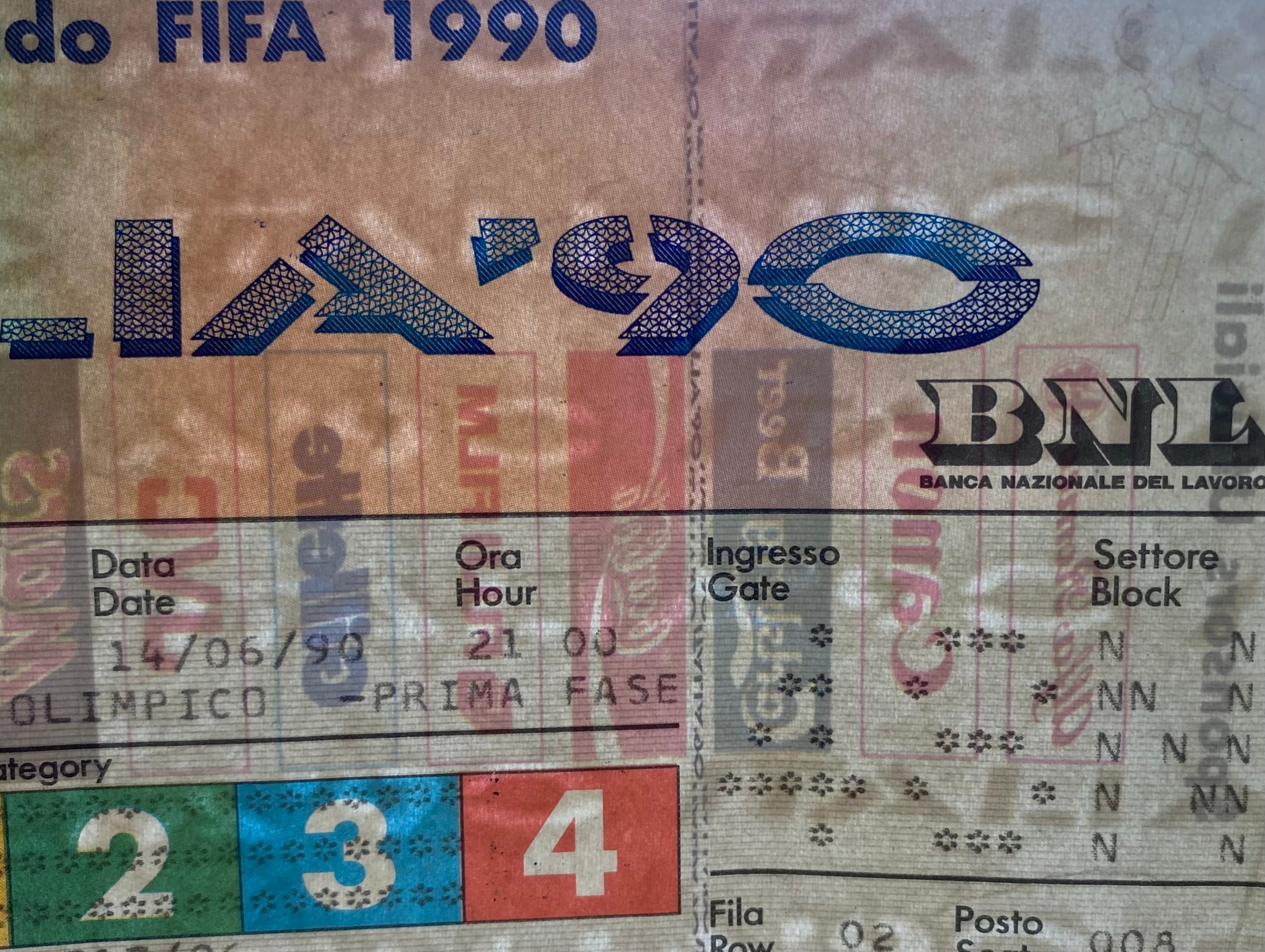 1990 ORIGINAL WORLD CUP 1ST ROUND TICKET ITALY V UNITED STATES @ ROME