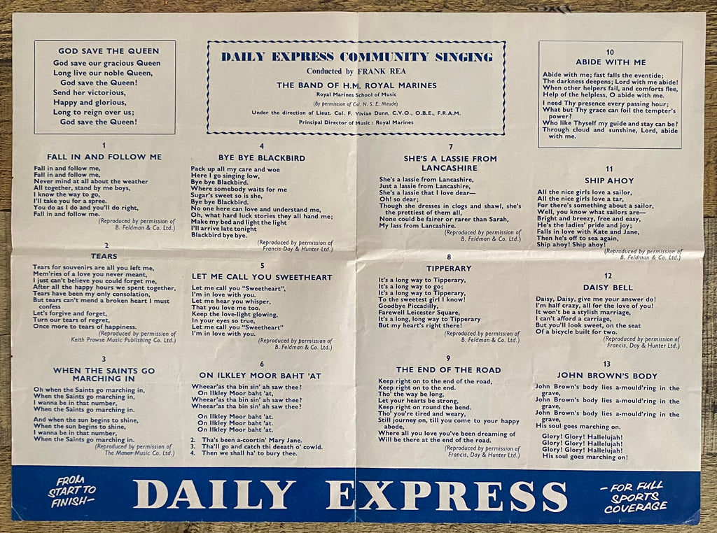 1966 ORIGINAL OFFICIAL FA CUP FINAL COMMUNITY SINGING SONG SHEET EVERTON V SHEFFIELD WEDNESDAY