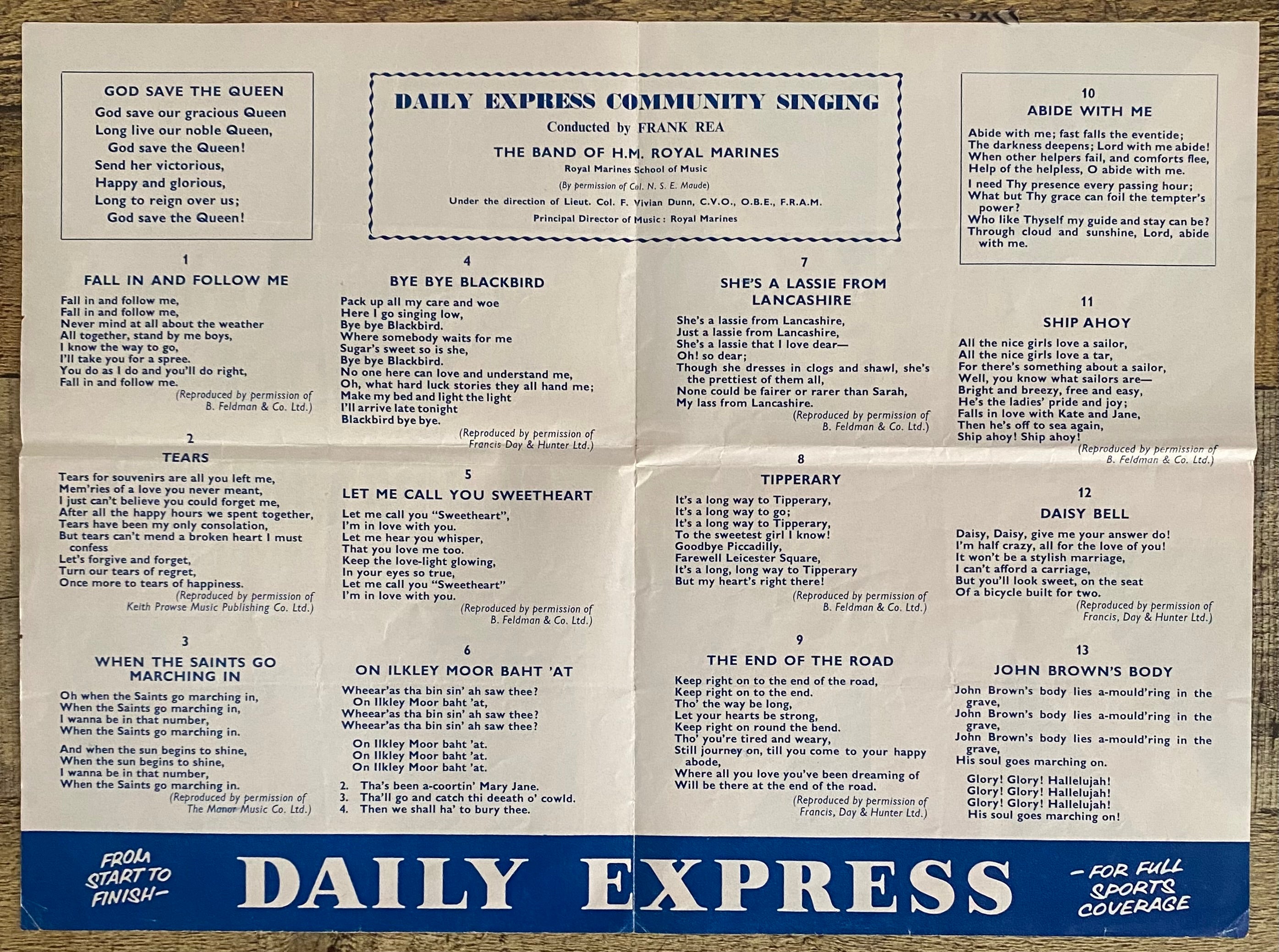 1966 ORIGINAL OFFICIAL FA CUP FINAL COMMUNITY SINGING SONG SHEET EVERTON V SHEFFIELD WEDNESDAY