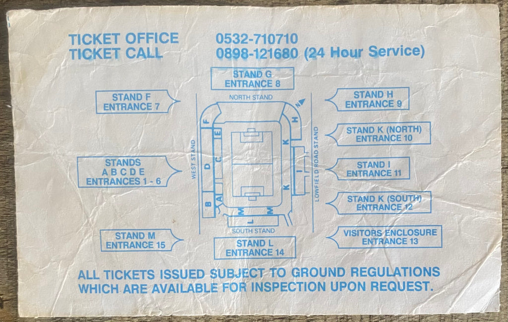 1991/92 ORIGINAL DIVISION 1 TICKET LEEDS UNITED V SHEFFIELD WEDNESDAY