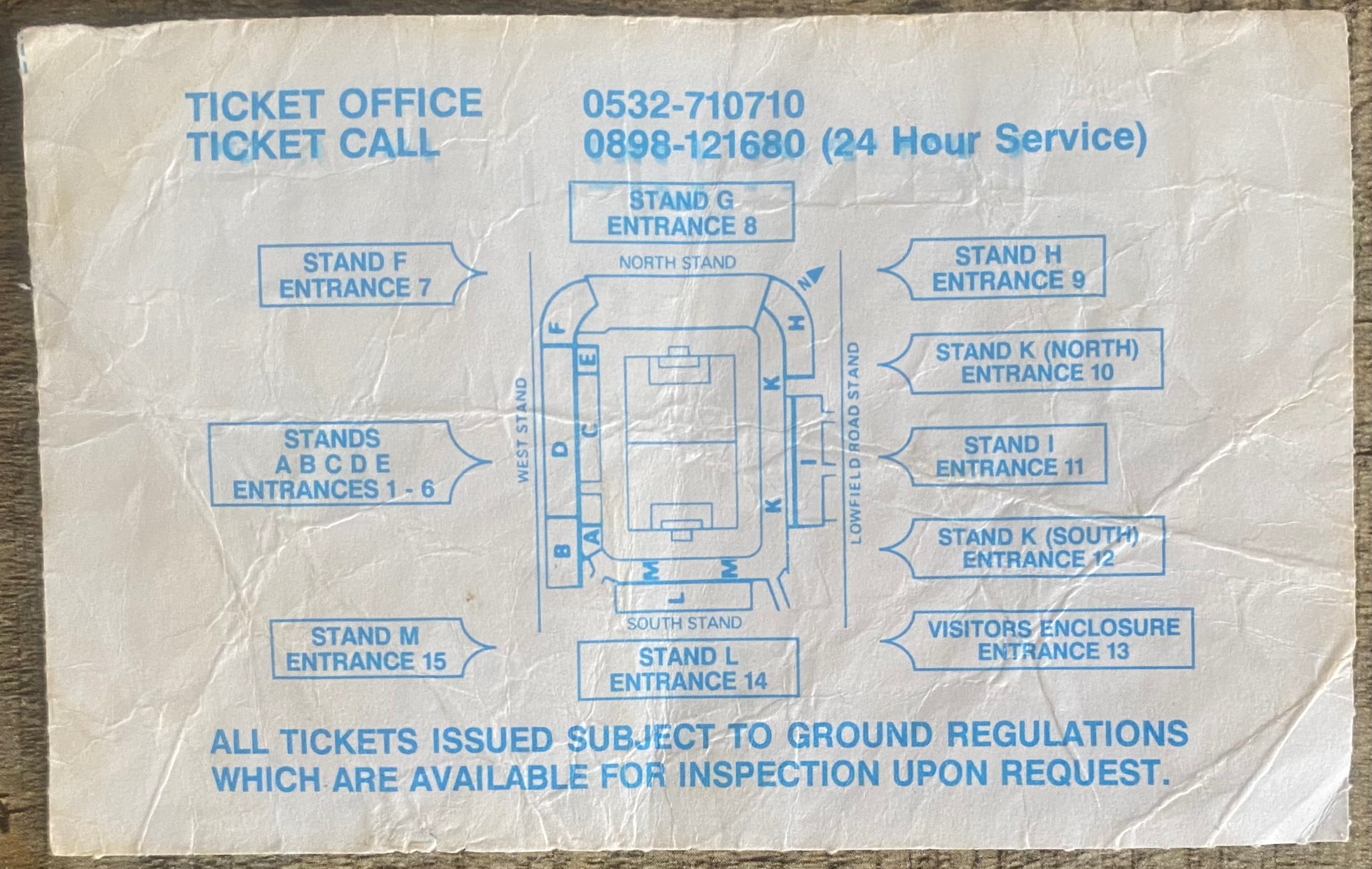 1991/92 ORIGINAL DIVISION 1 TICKET LEEDS UNITED V SHEFFIELD WEDNESDAY