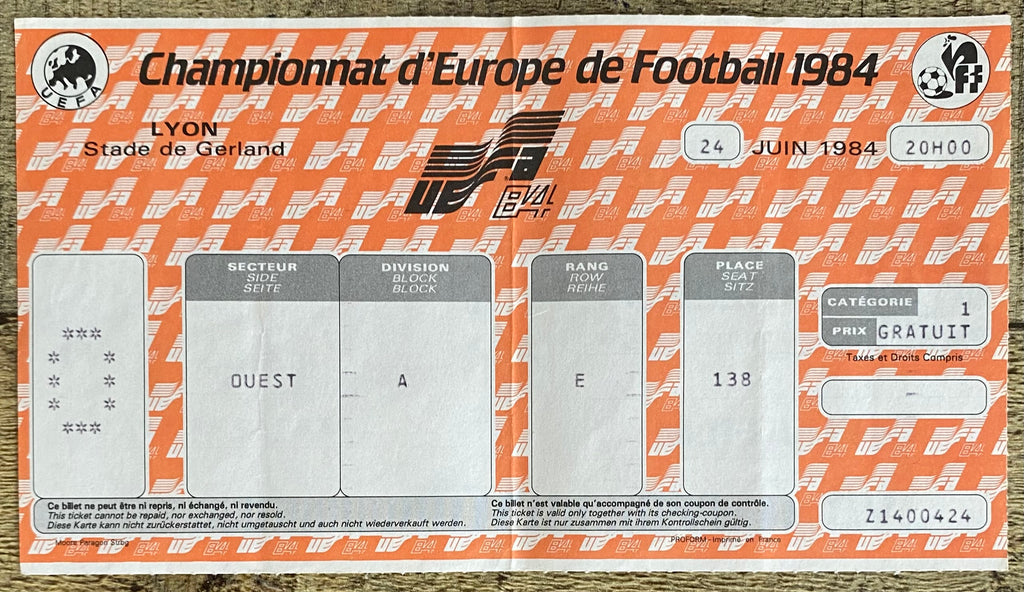 1984 ORIGINAL EURO 84 SEMI FINAL TICKET SPAIN V DENMARK @ LYON