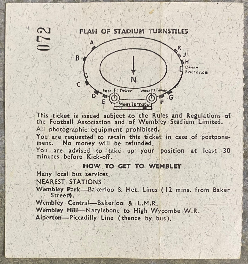 1966 ORIGINAL WORLD CUP QUARTER FINAL TICKET ENGLAND V ARGENTINA @ WEMBLEY