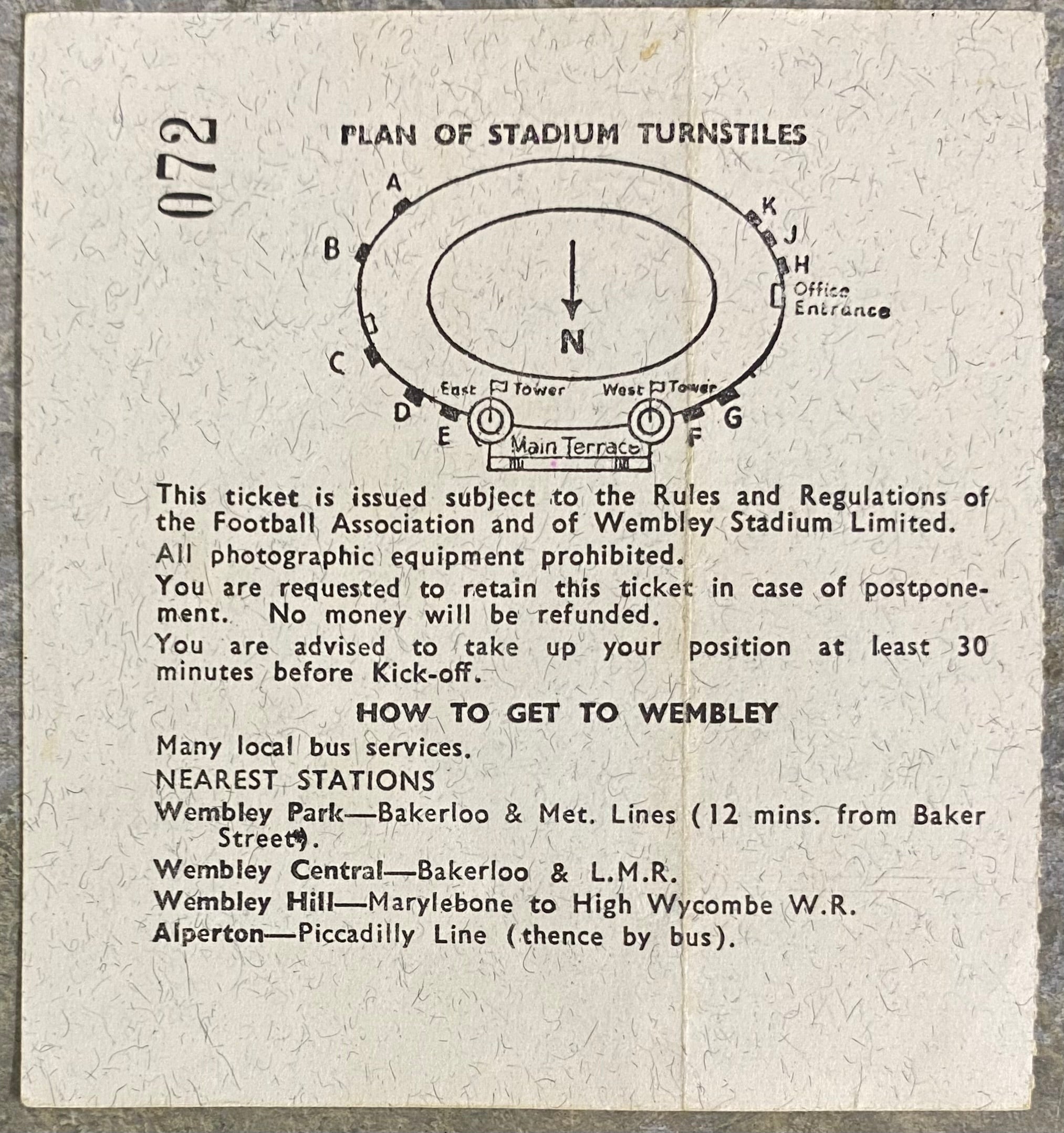 1966 ORIGINAL WORLD CUP QUARTER FINAL TICKET ENGLAND V ARGENTINA @ WEMBLEY