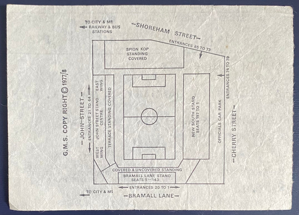 1977/78 ORIGINAL DIVISION 2 TICKET SHEFFIELD UNITED V BOLTON WANDERERS