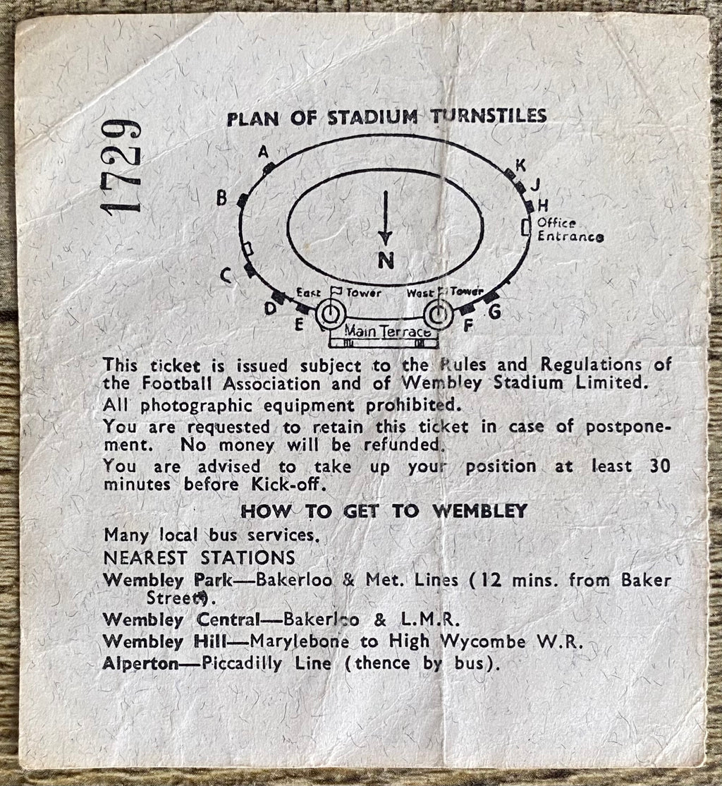 1966 ORIGINAL WORLD CUP QUARTER FINAL TICKET ENGLAND V ARGENTINA @ WEMBLEY