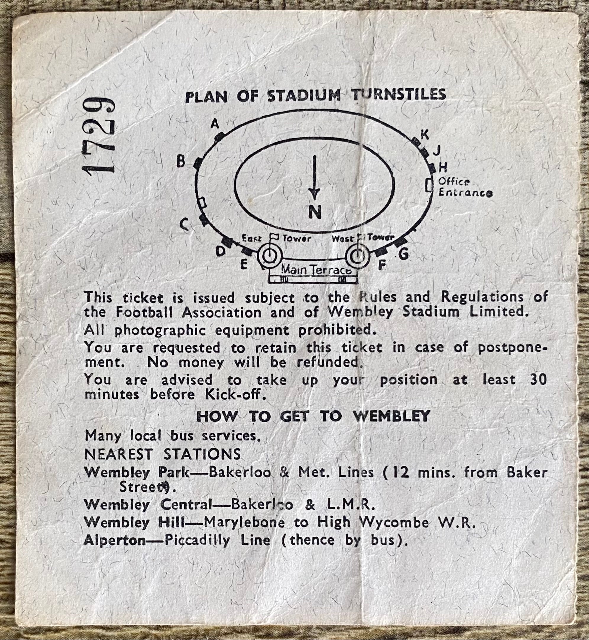 1966 ORIGINAL WORLD CUP QUARTER FINAL TICKET ENGLAND V ARGENTINA @ WEMBLEY
