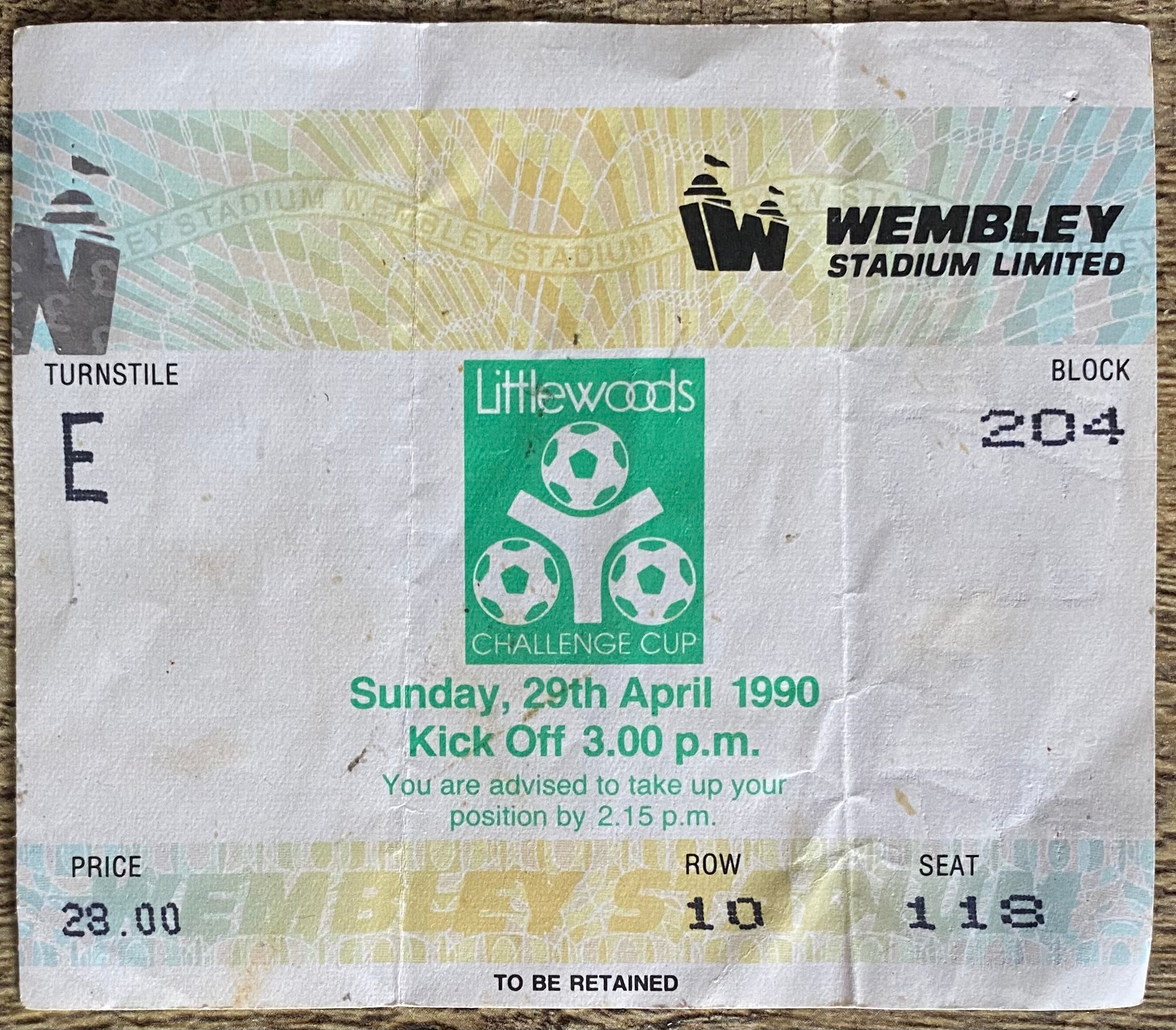 1990 ORIGINAL LITTLEWOODS CUP FINAL TICKET NOTTINGHAM FOREST V OLDHAM ATHLETIC